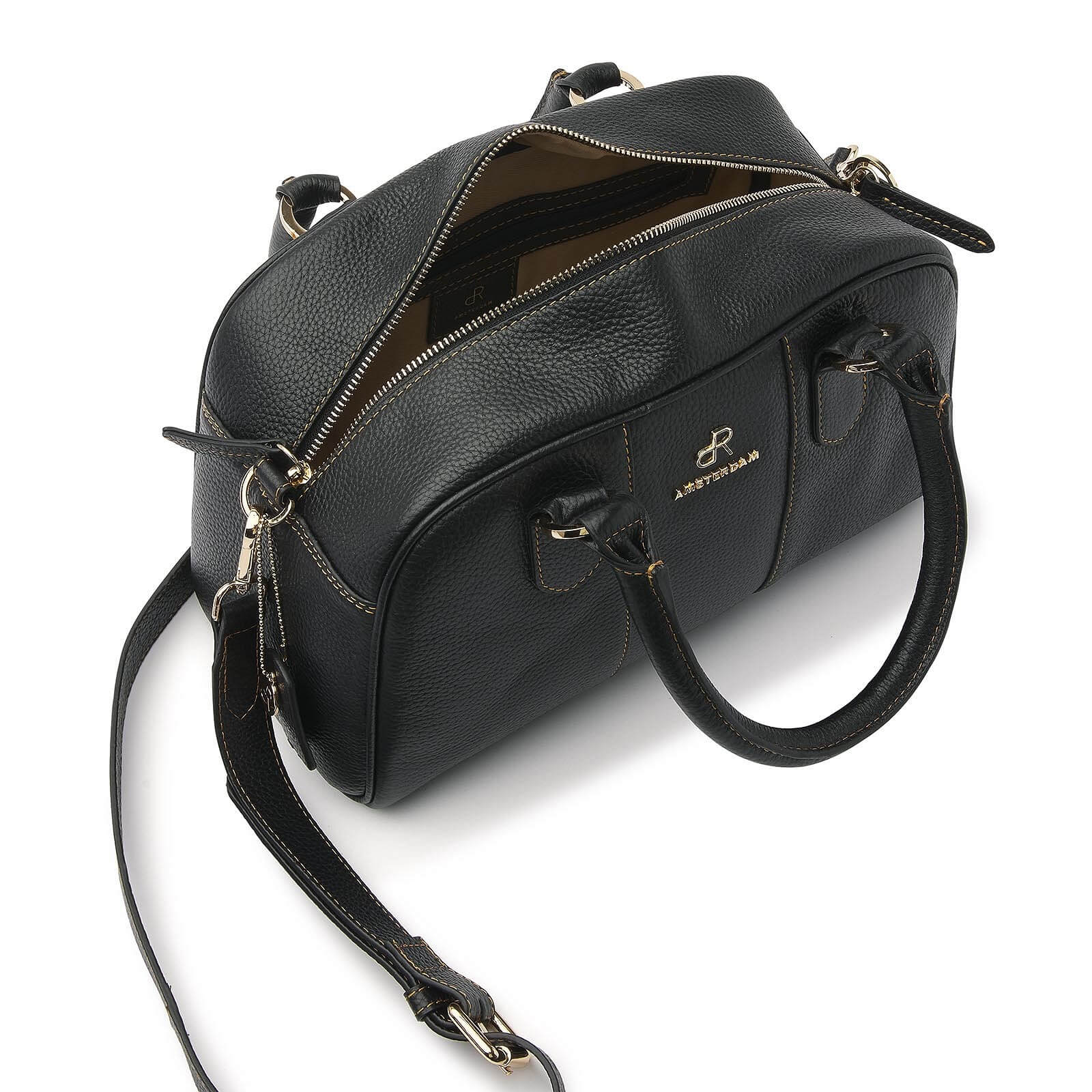 dR Amsterdam leren handtas Mint voor dames 1103717 zwart binnenkant