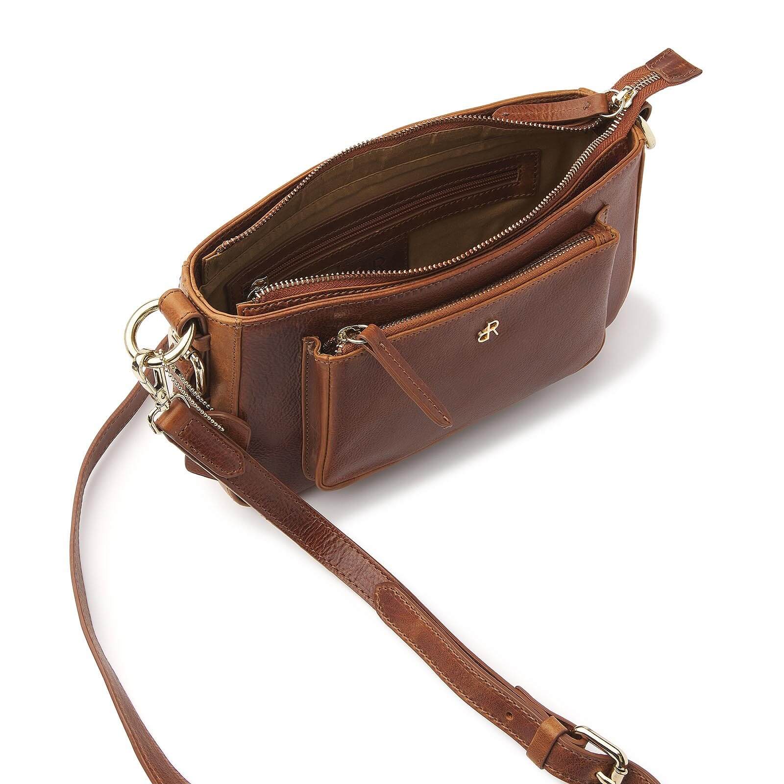 dR Amsterdam leren crossbody tas Milan voor dames 283697 cognac binnenkant