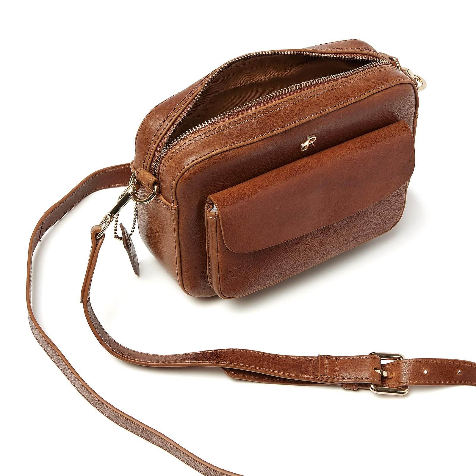 dR Amsterdam leren crossbody tas Milan voor dames 283702 cognac binnenkant