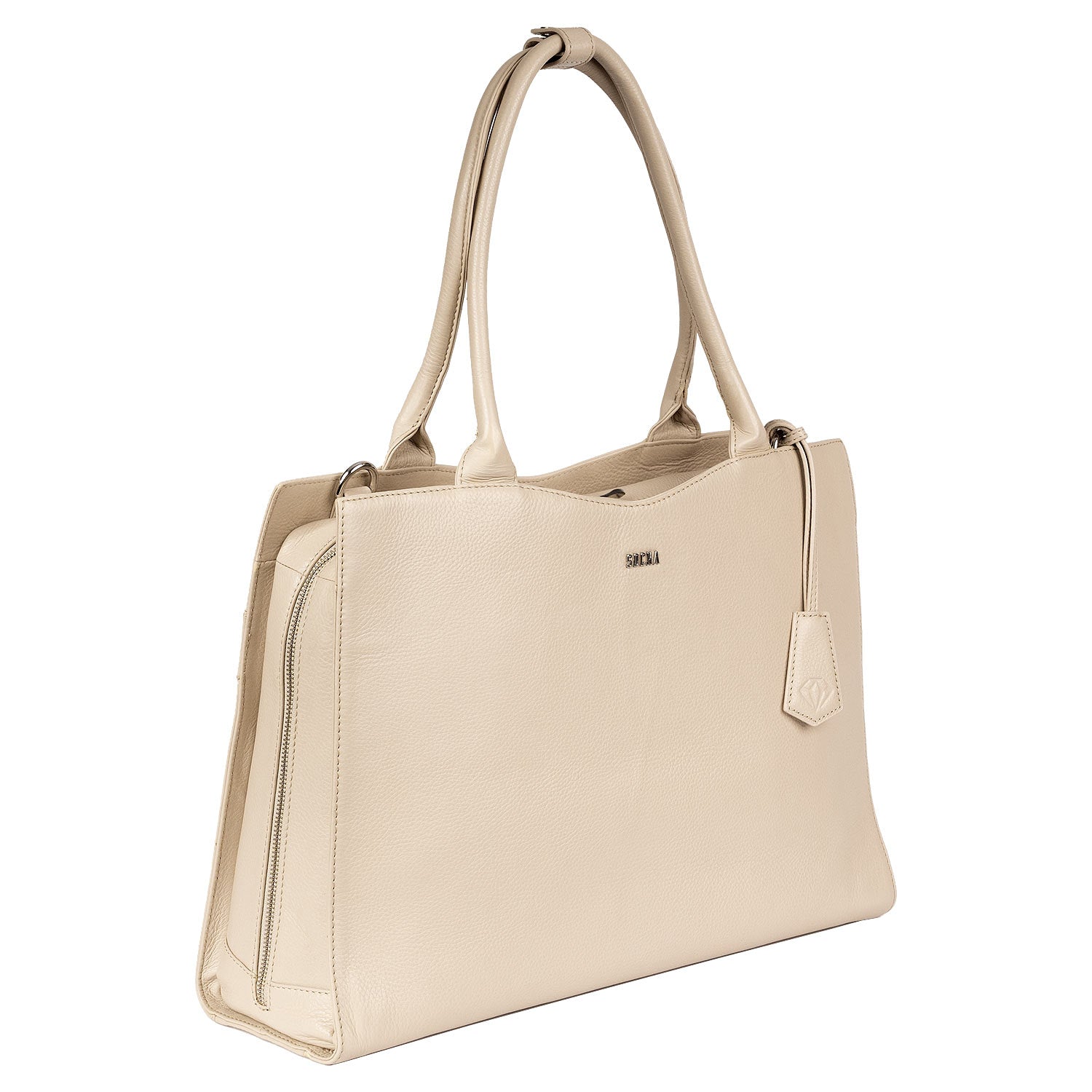 Socha laptoptas leer Diamond Vanilla 15.6 SO-D33 beige zijkant