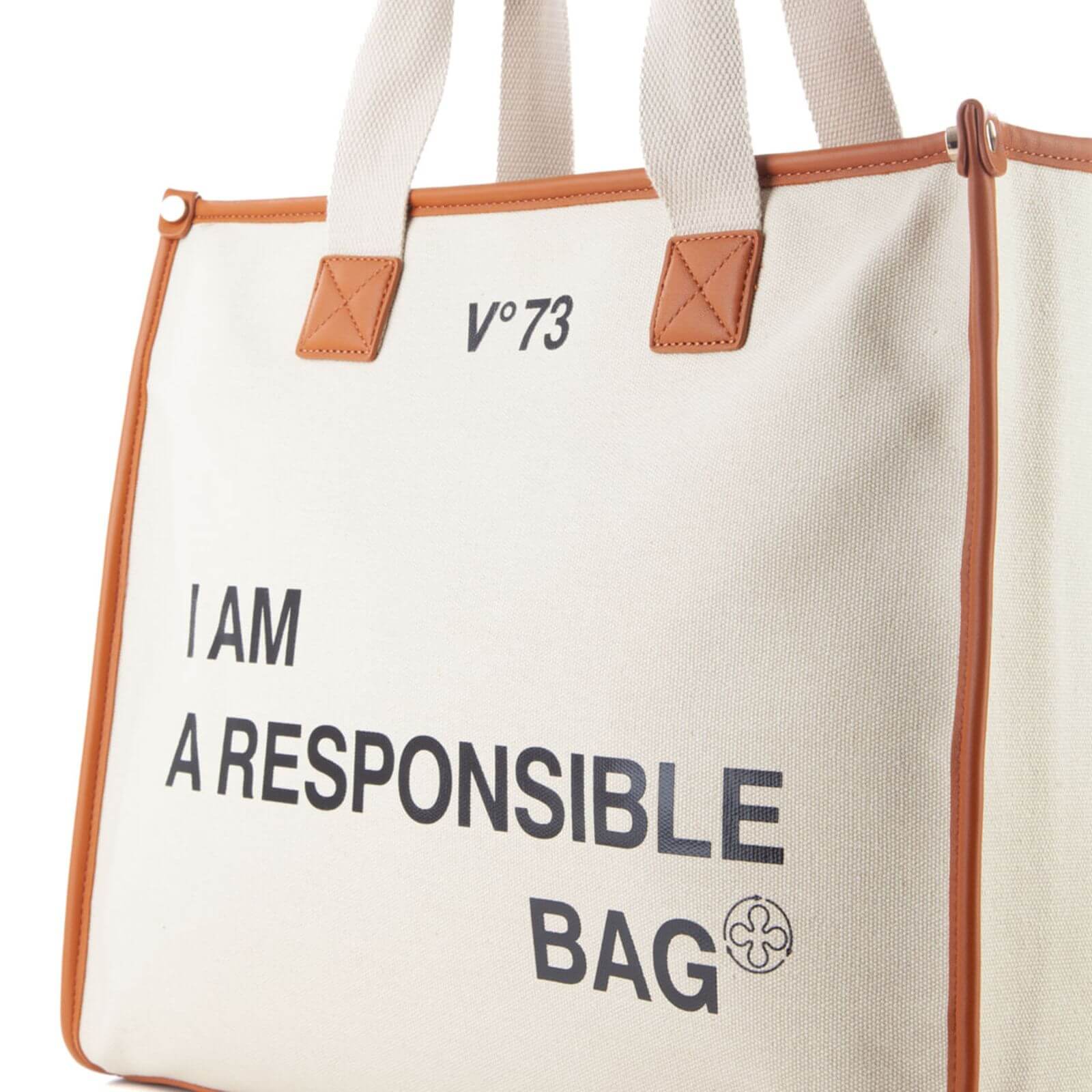 V°73 Shopper RESPONSIBILITY BIS voor dames 73BS6AF01  NATURAL / LEATHER zijkant