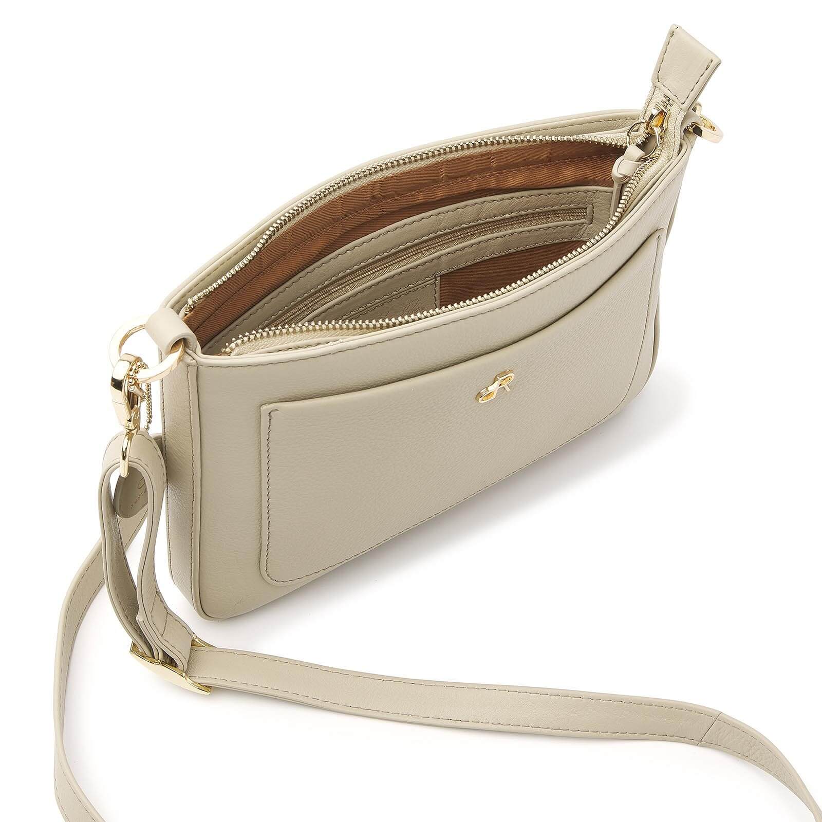 dR Amsterdam leren crossbody tas Faggio voor dames 903707 beige binnenkant