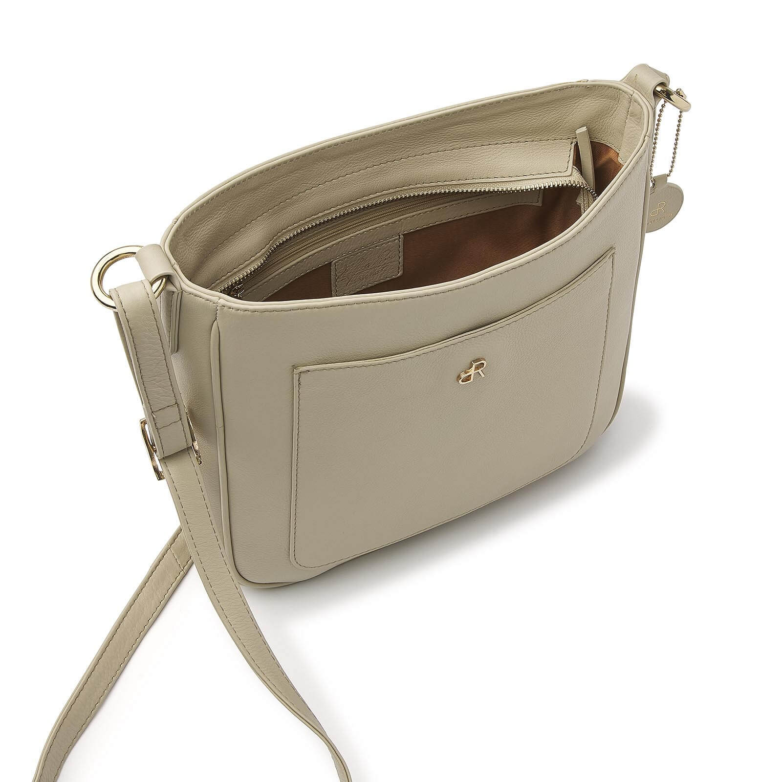 dR Amsterdam leren crossbody tas Faggio voor dames 903709 beige binnenkant