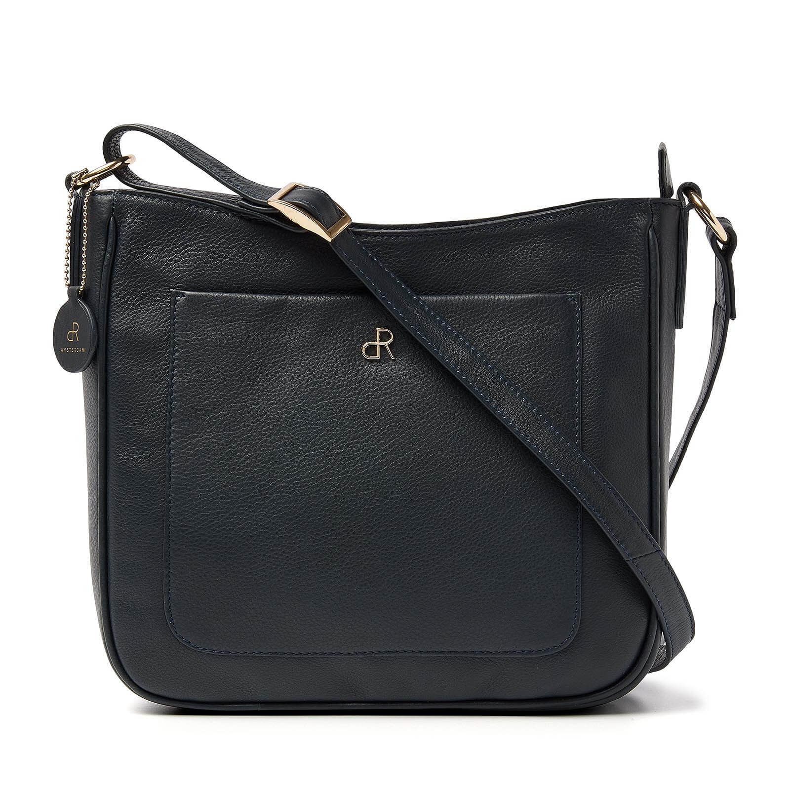 dR Amsterdam leren crossbody tas Faggio voor dames 903709 donkerblauw