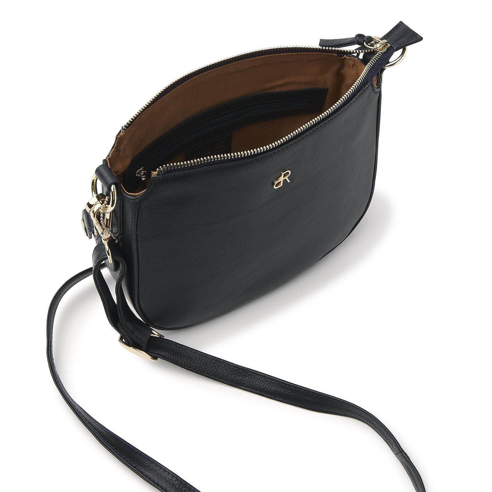 dR Amsterdam leren schoudertas Faggio voor dames 903711 donkerblauw binnenkant