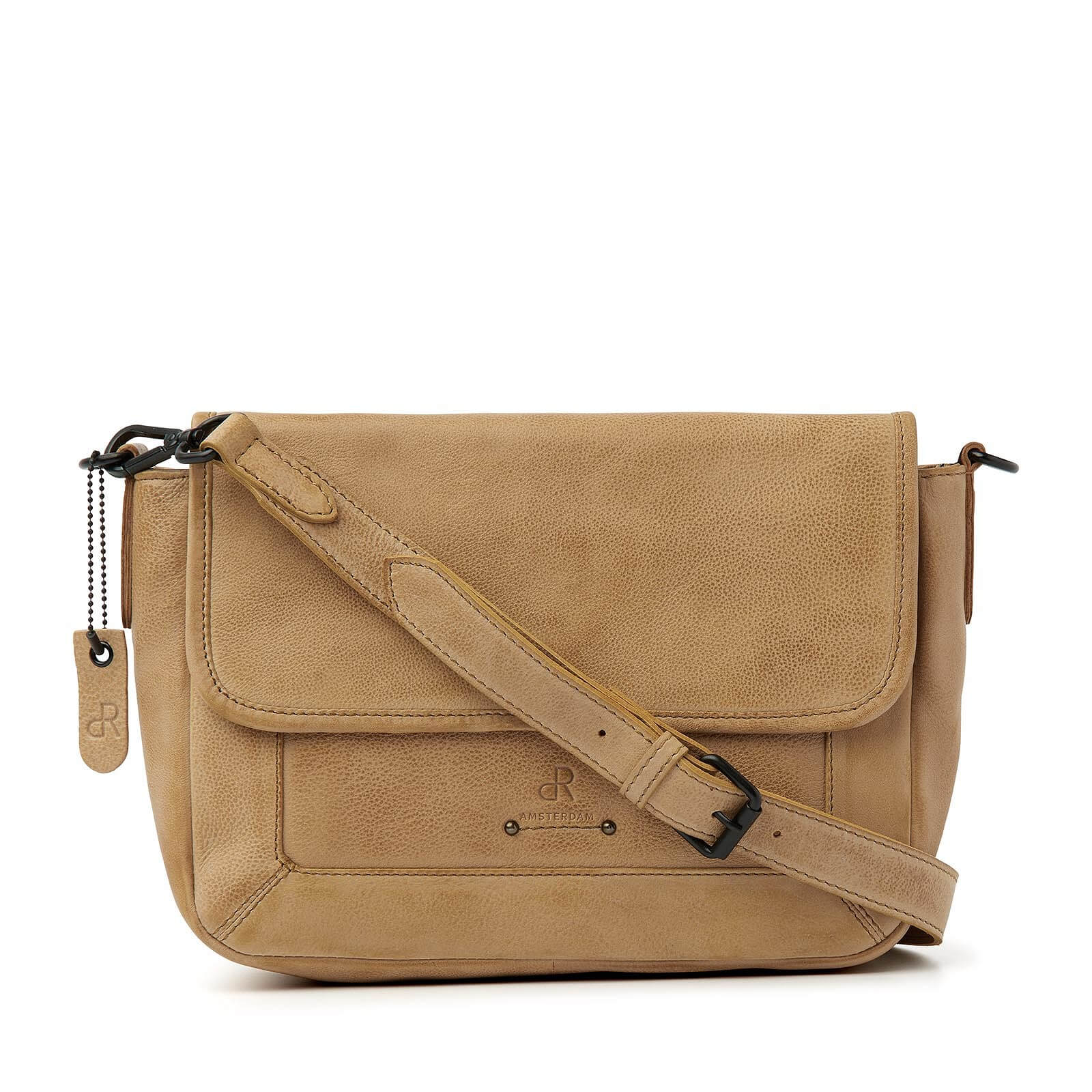 dR Amsterdam leren schoudertas Tampa voor dames 933668 beige