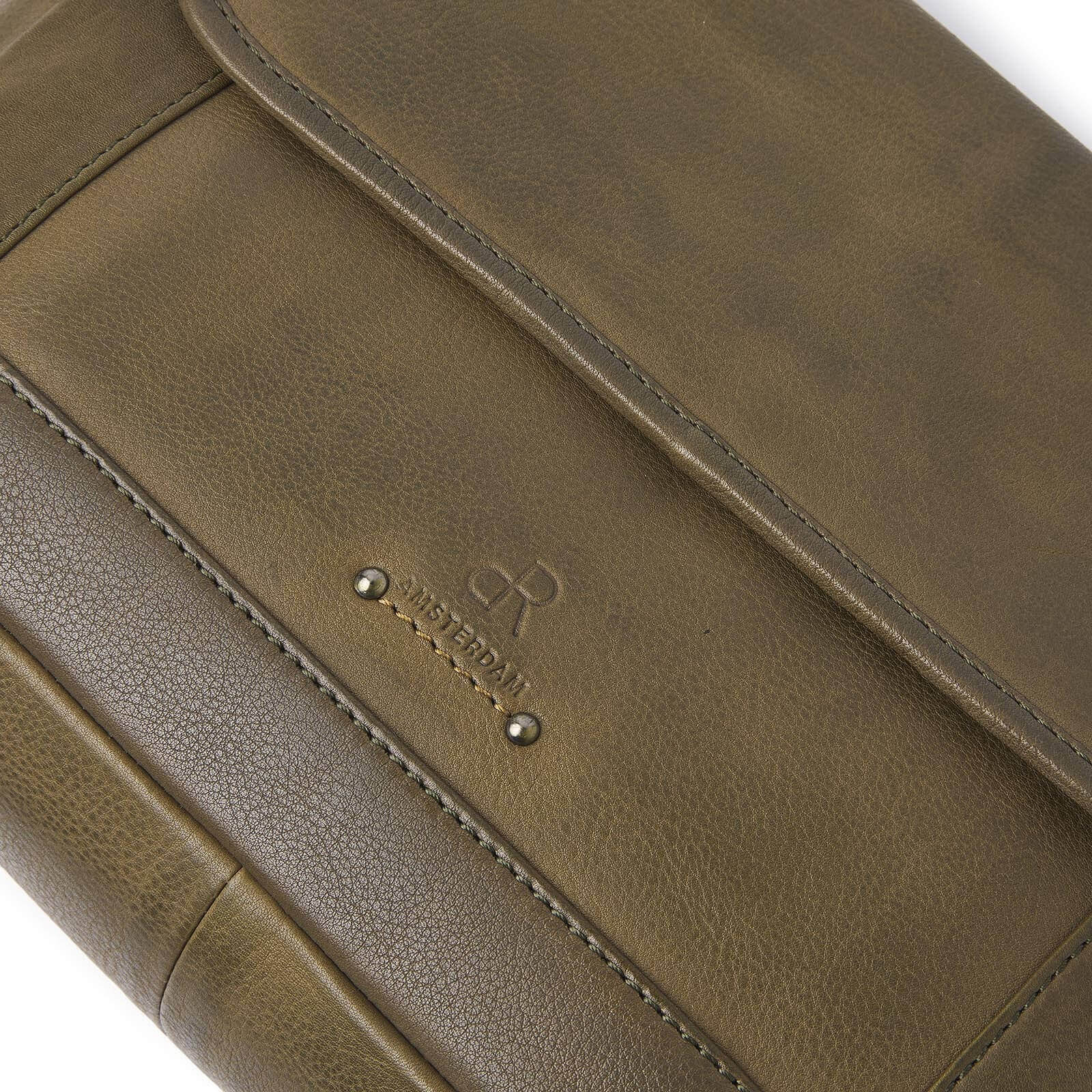 dR Amsterdam leren schoudertas Tampa voor dames 933668 oerwoud groen logo tas