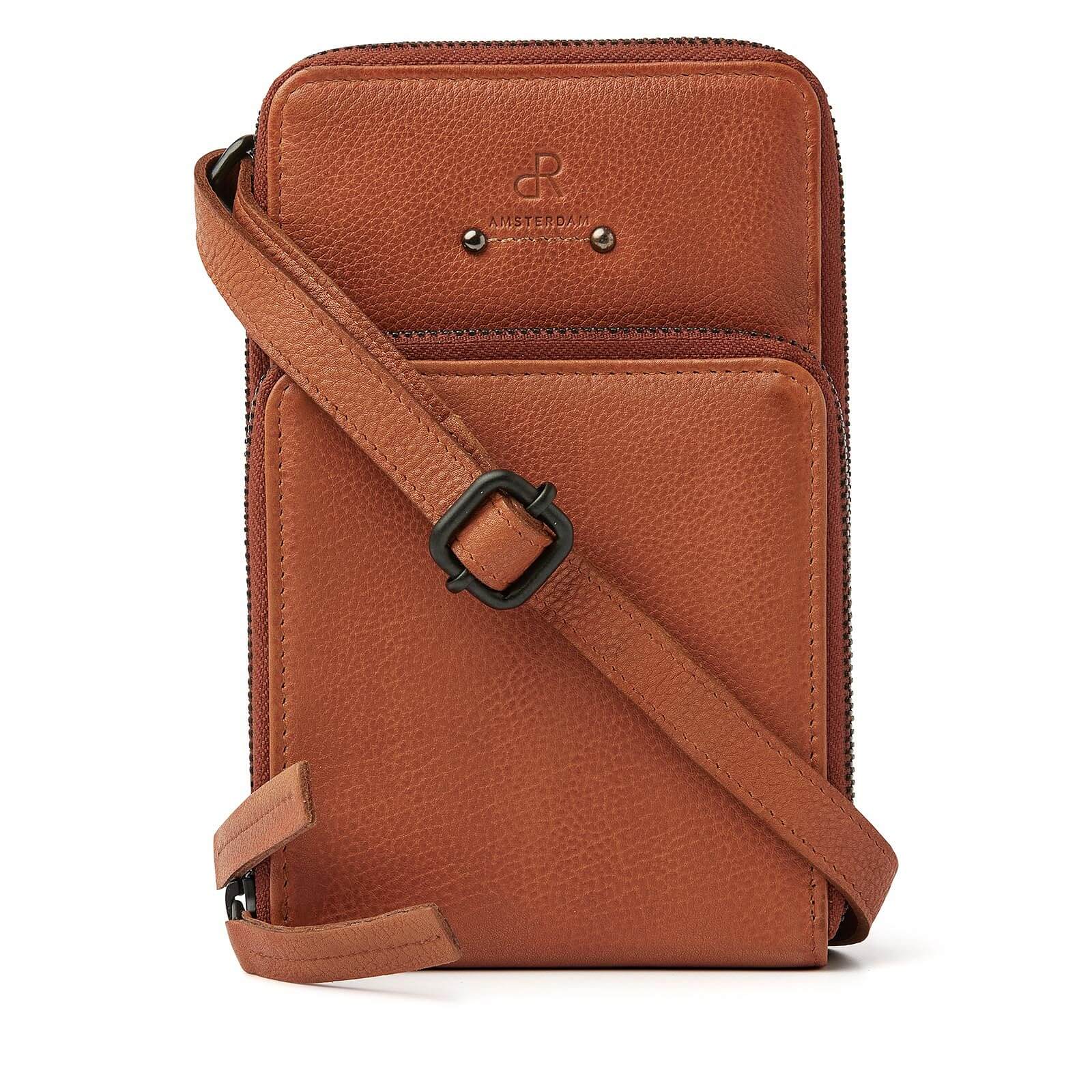 dR Amsterdam leren crossbody tas Tampa voor dames 933673 cognac