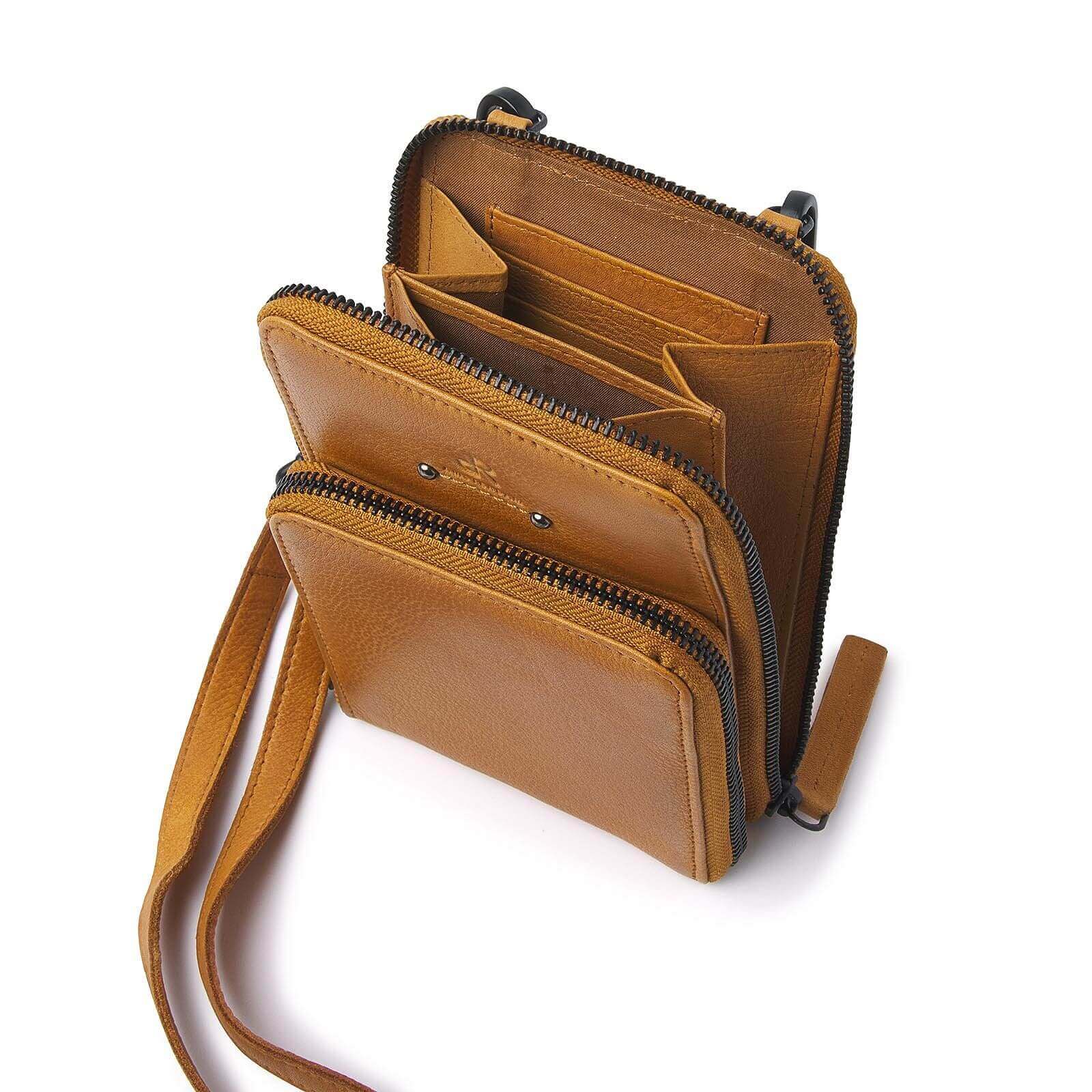 dR Amsterdam leren crossbody tas Tampa voor dames 933673 geel binnenkant tas