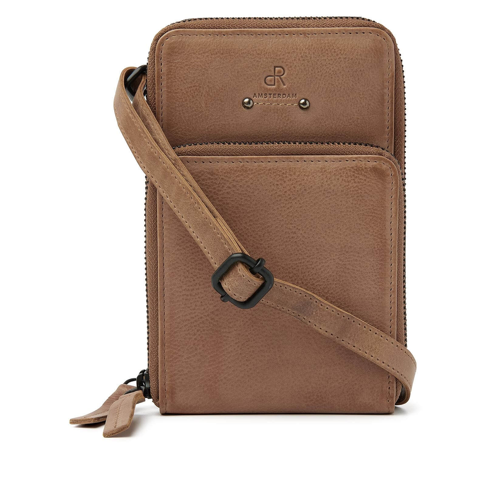 dR Amsterdam leren crossbody tas Tampa voor dames 933673 taupe