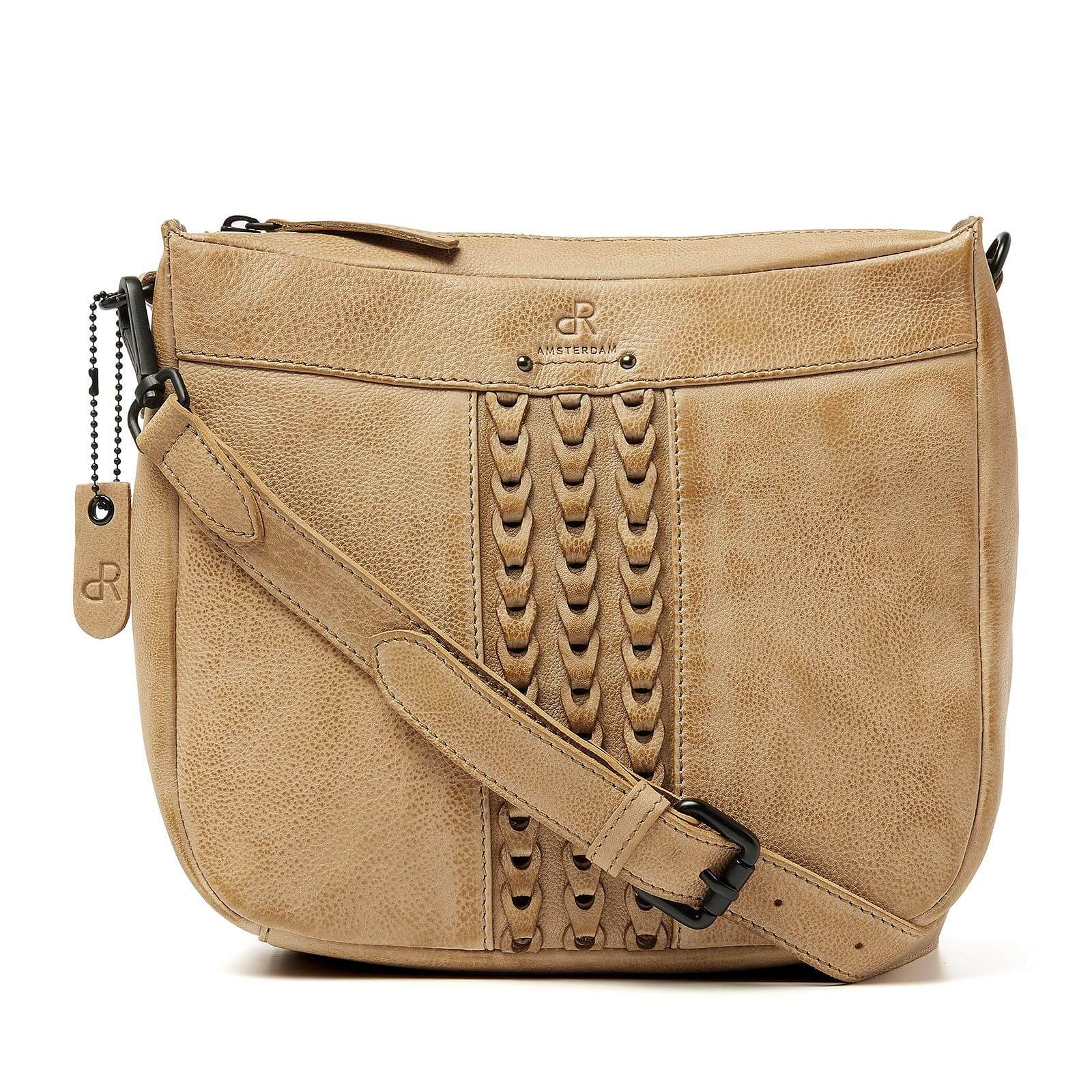 dR Amsterdam leren crossbody tas Tampa voor dames 933720 beige