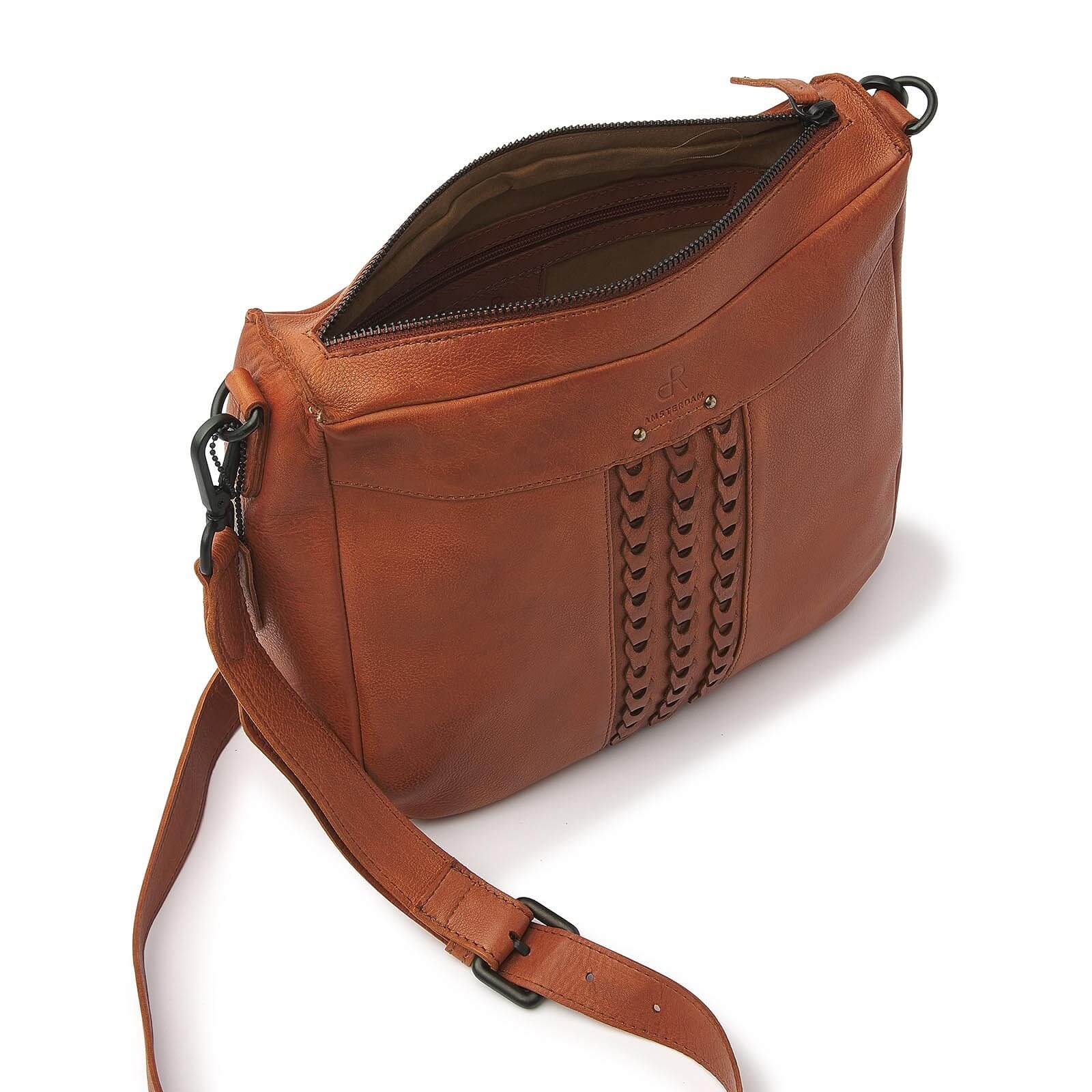 dR Amsterdam leren crossbody tas Tampa voor dames 933720 cognac binnenkant