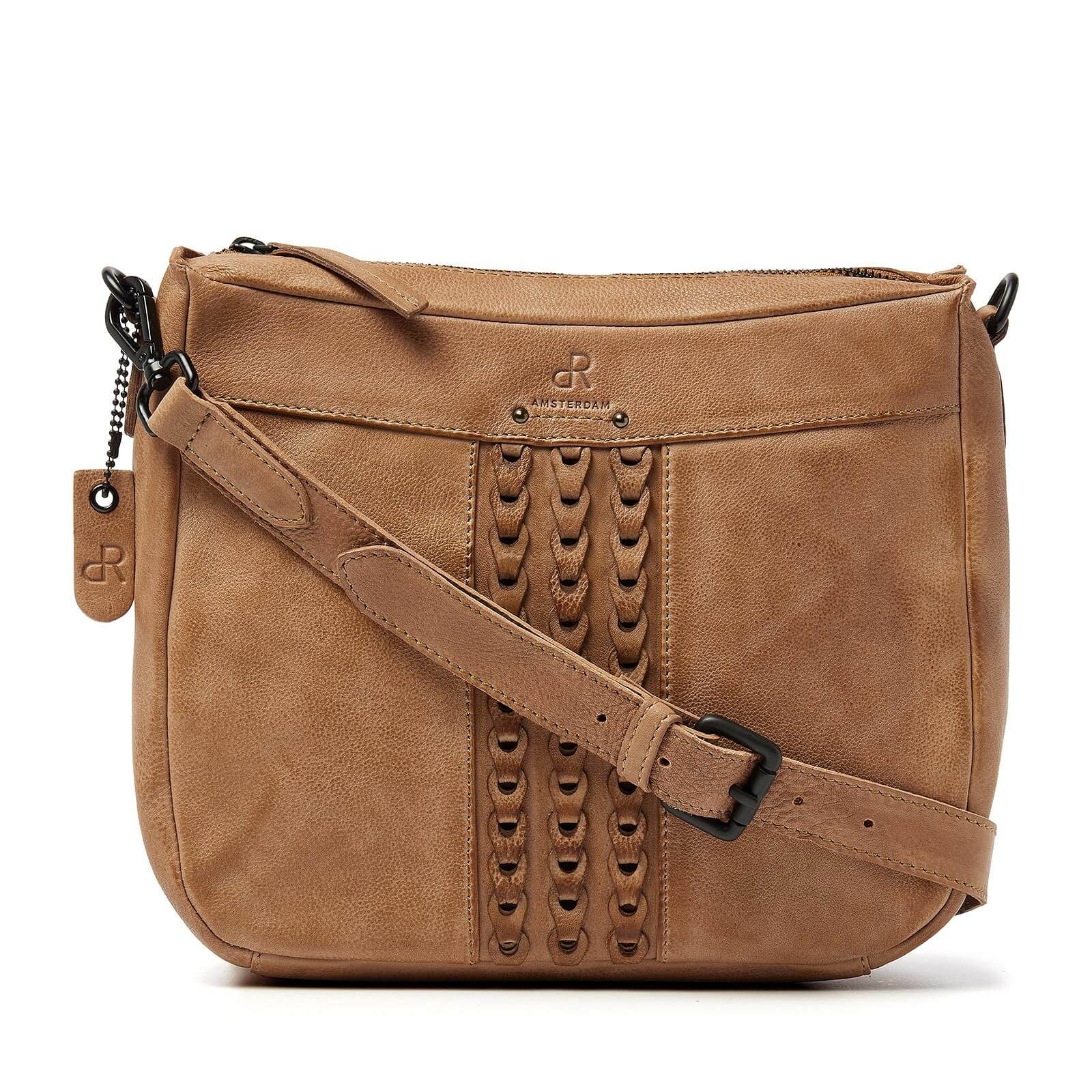 dR Amsterdam leren crossbody tas Tampa voor dames 933720 taupe