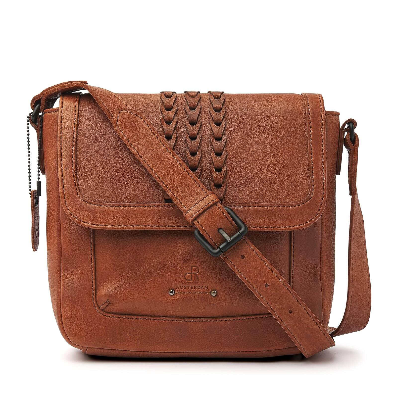 dR Amsterdam leren schoudertas Tampa voor dames 933722 cognac