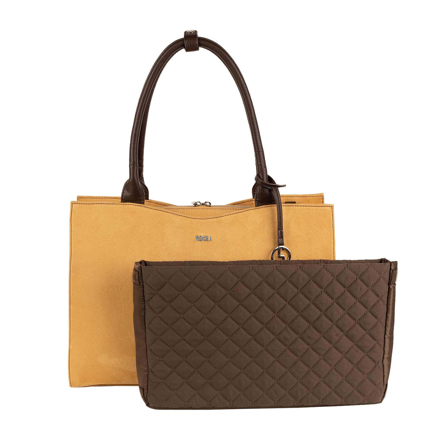 Socha laptoptas kunstleer dames Straight Line Camel 15.6 inch cognac tas met sleeve