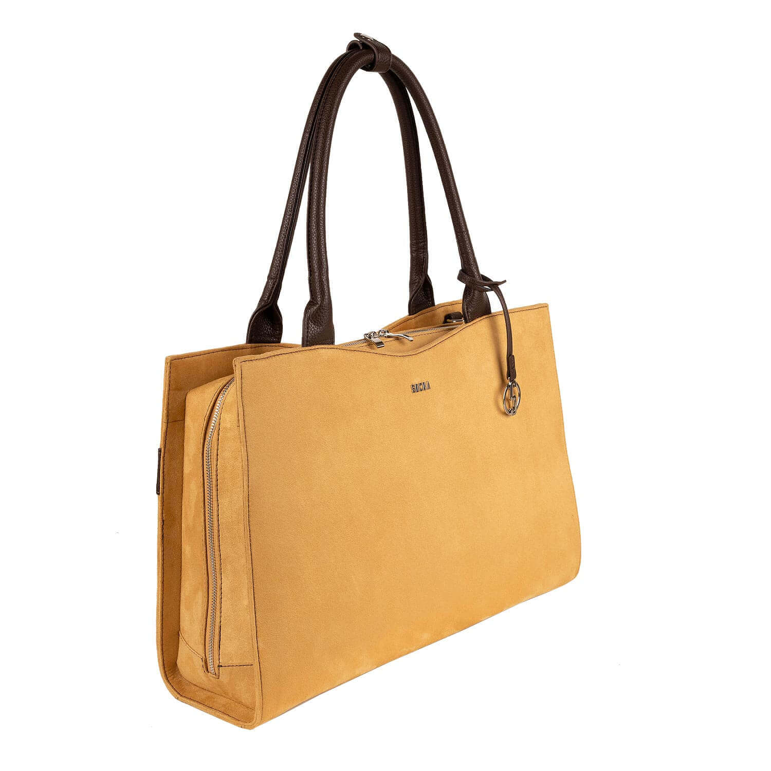 Socha laptoptas kunstleer dames Straight Line Camel 15.6 inch cognac zijkant tas