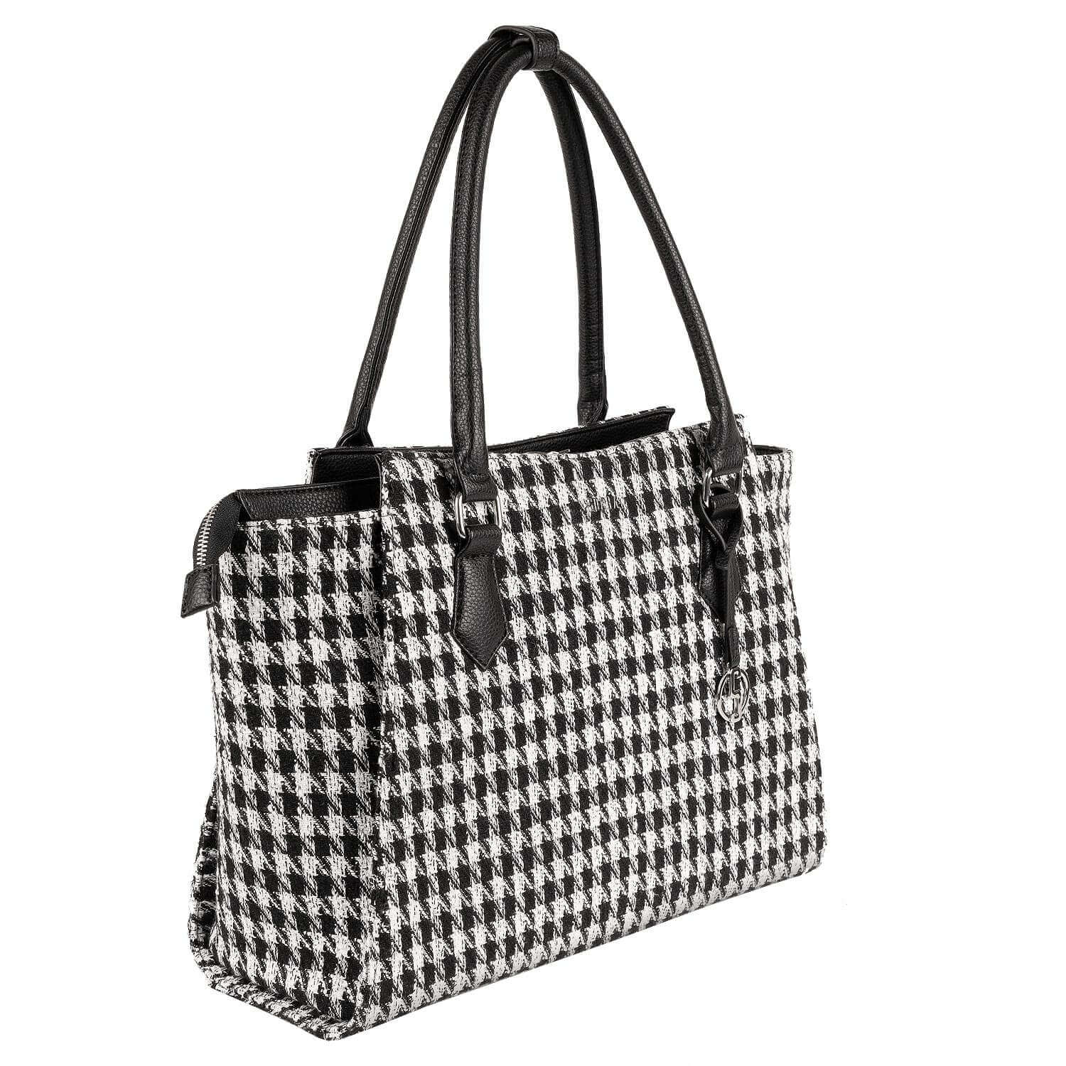 Socha laptoptas stof Caddy Chess 15.6 inch dames SO-089 zwart wit zijkant tas