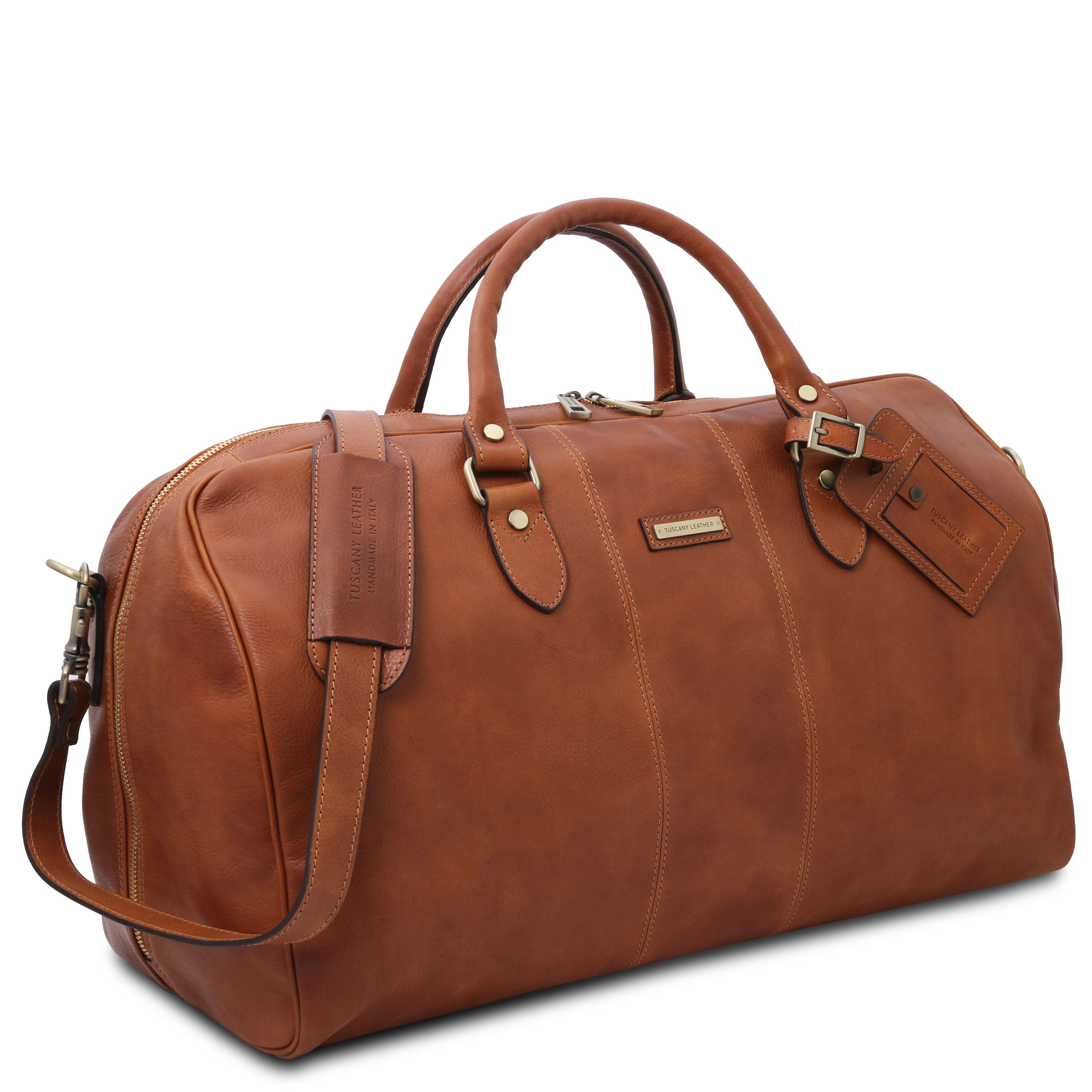 Tuscany Leather reistassen Lisbona groot formaat 141657 cognac zijkant