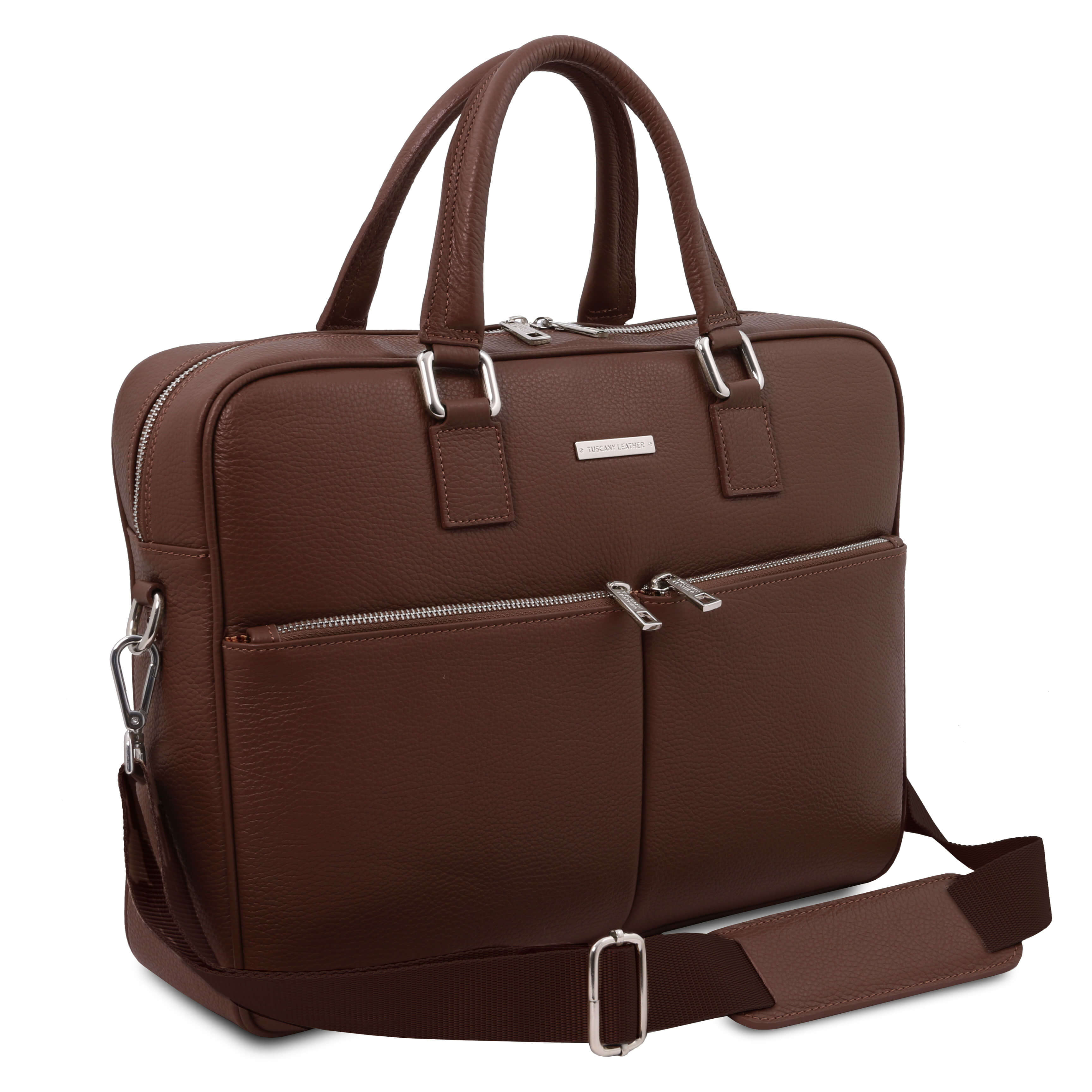 Tuscany Leather leren laptoptas TREVISO voor heren TL141986 bruin zijkant