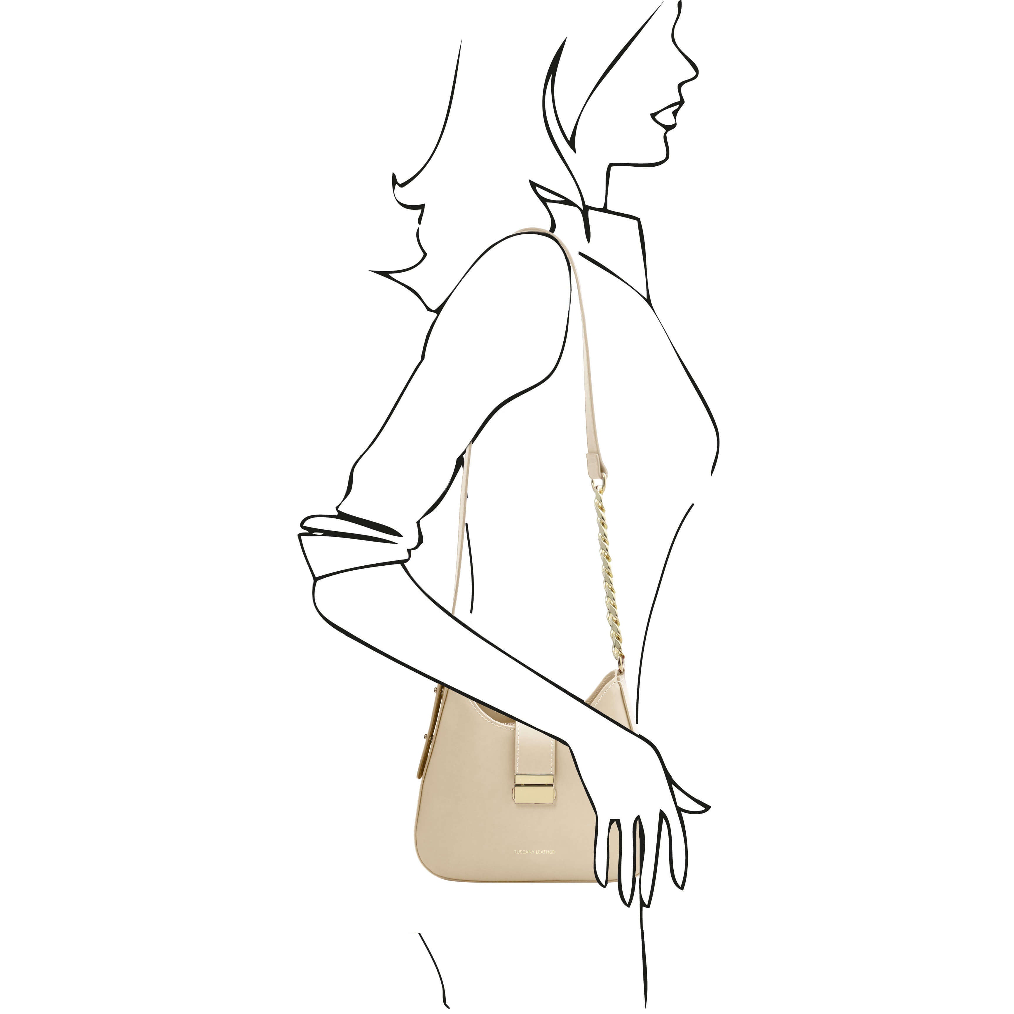 Tuscany Leather leren schoudertas CALIPSO voor dames TL142254 beige paspop