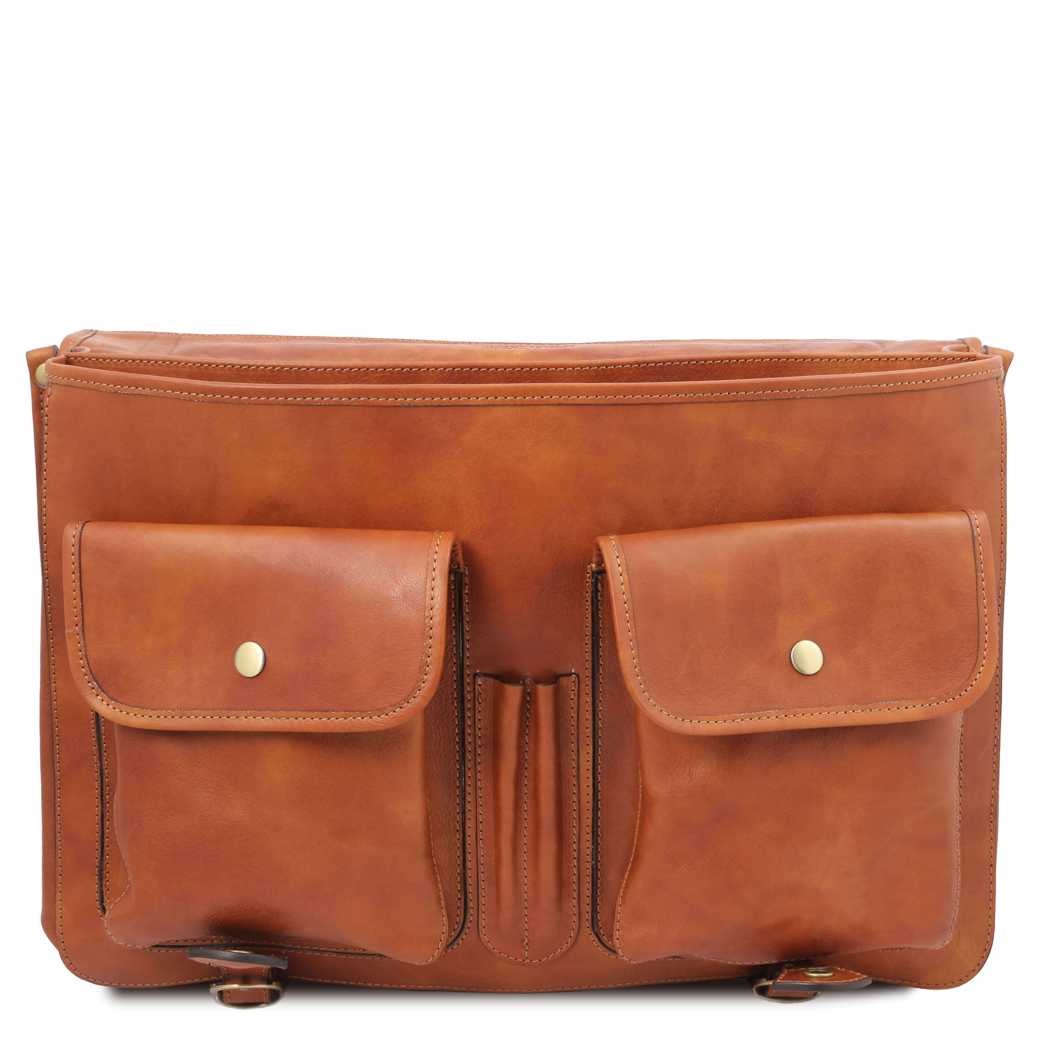 Tuscany Leather leren messenger bag TL classic TL142073 cognac voorvakken