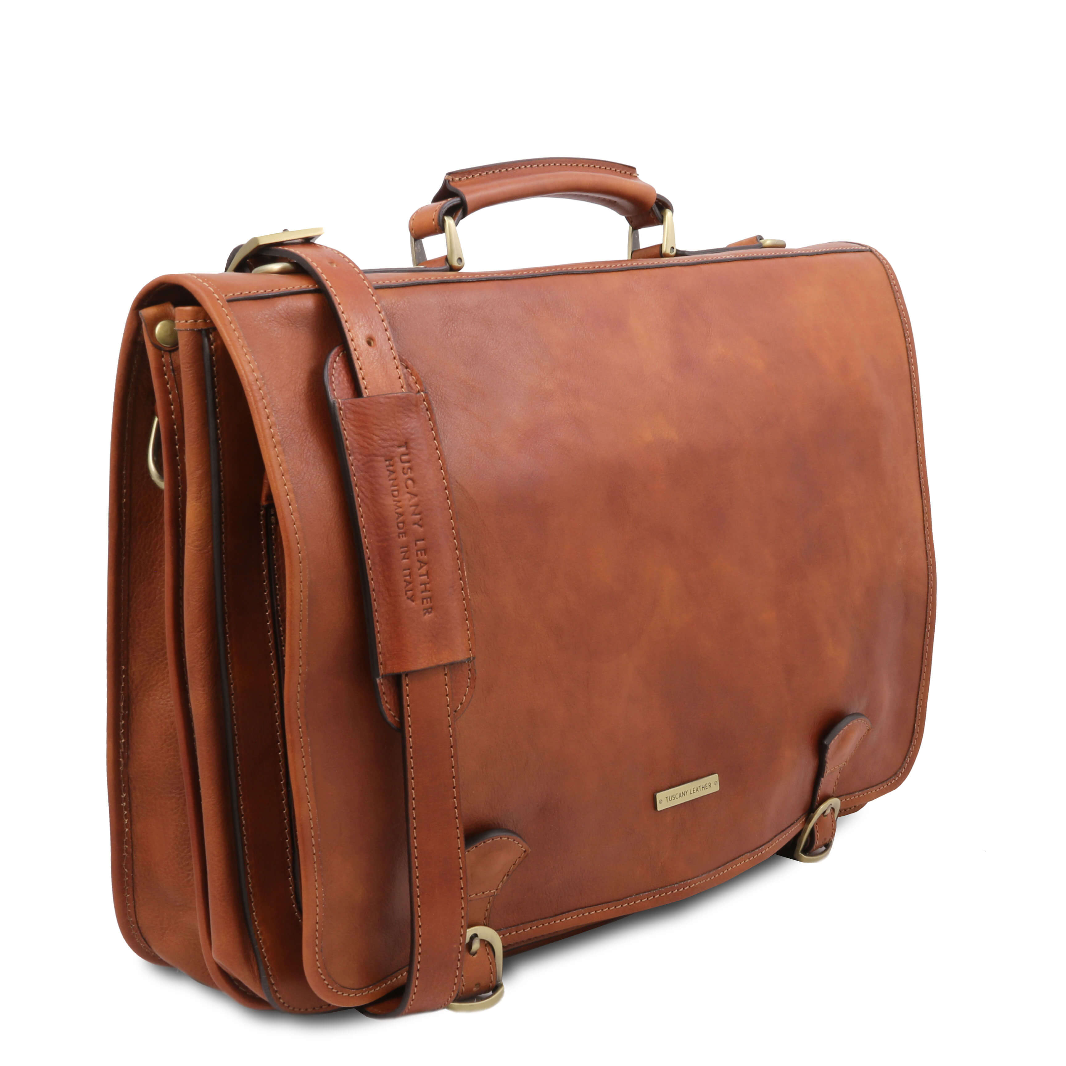 Tuscany Leather leren messenger bag TL classic TL142073 cognac zijkant