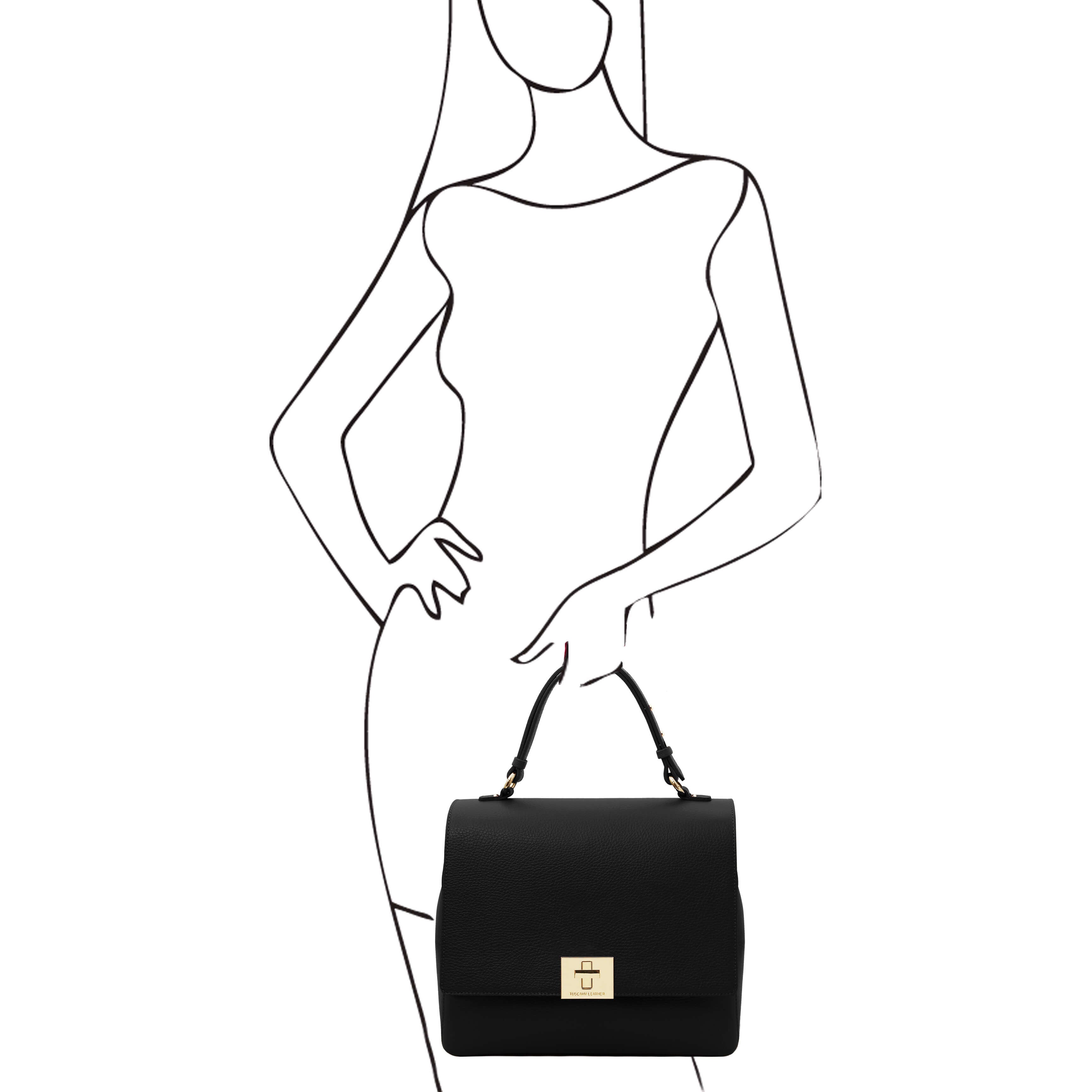 Tuscany Leather leren rugtas / handtas SILENE voor dames tl142152 zwart paspop met tas aan de hand