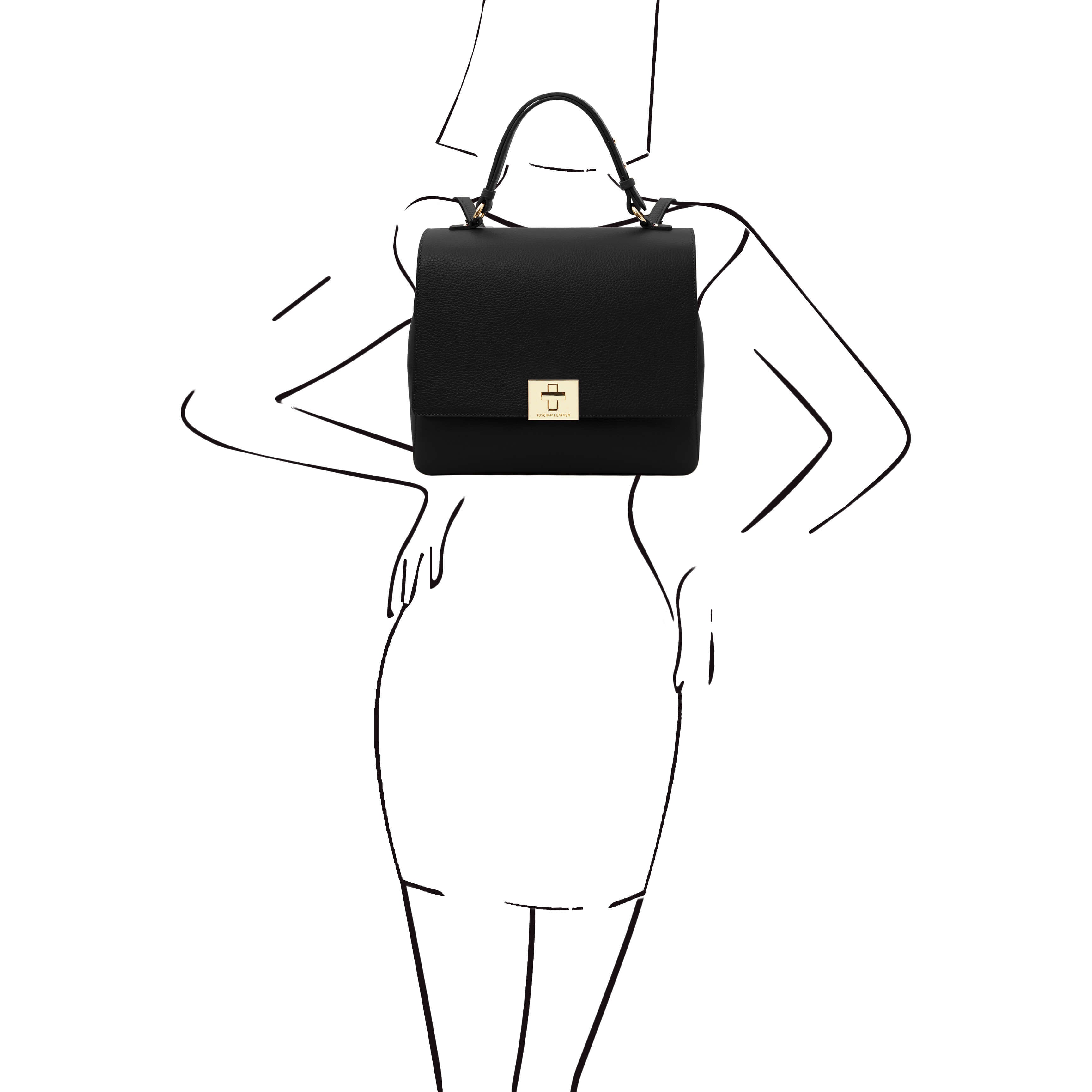 Tuscany Leather leren rugtas / handtas SILENE voor dames tl142152 zwart paspop met tas op de rug