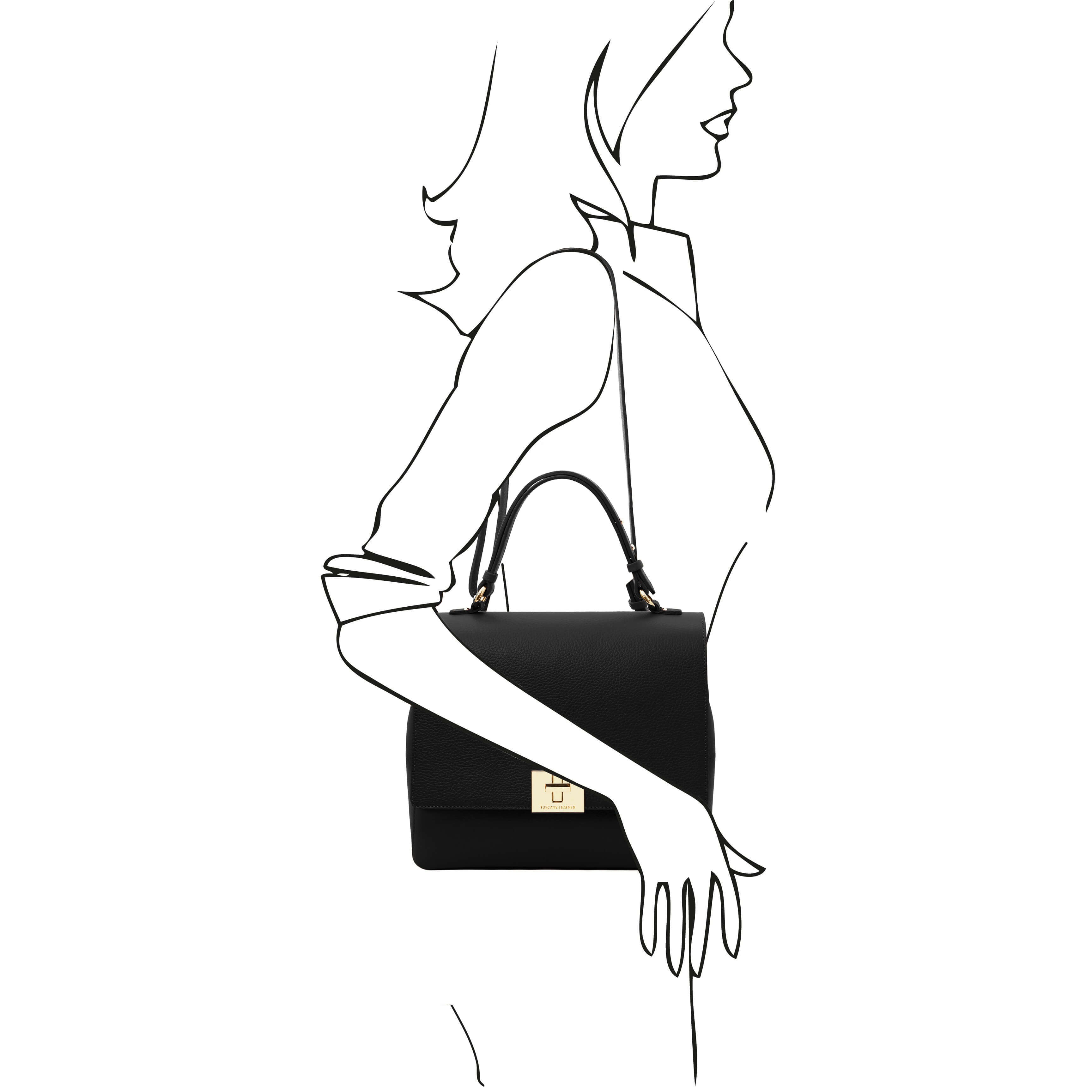 Tuscany Leather leren rugtas / handtas SILENE voor dames tl142152 zwart paspop met tas op de schouder