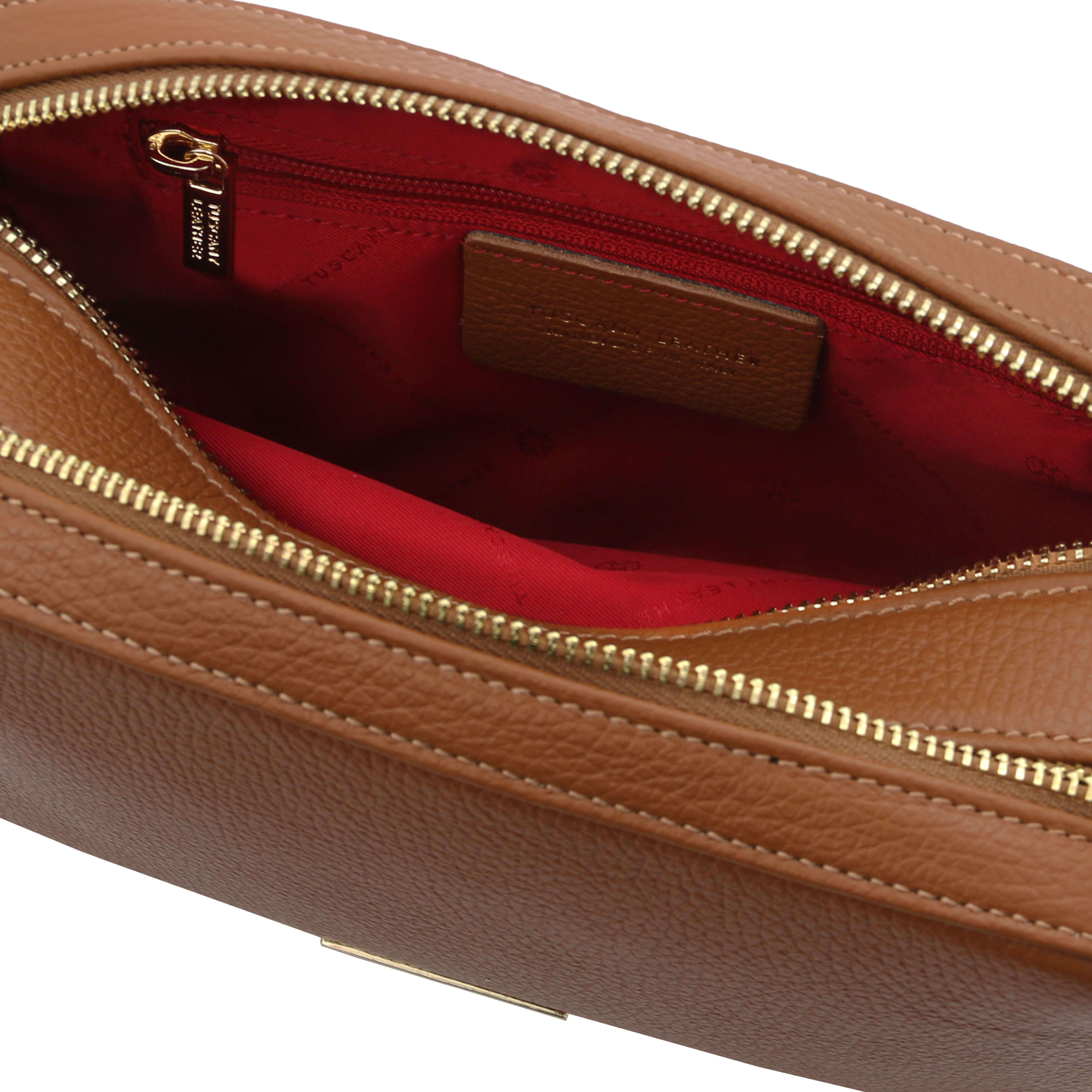 Tuscany Leather leren crossbody tas TL Bag voor dames tl142290 cognac binnenkant