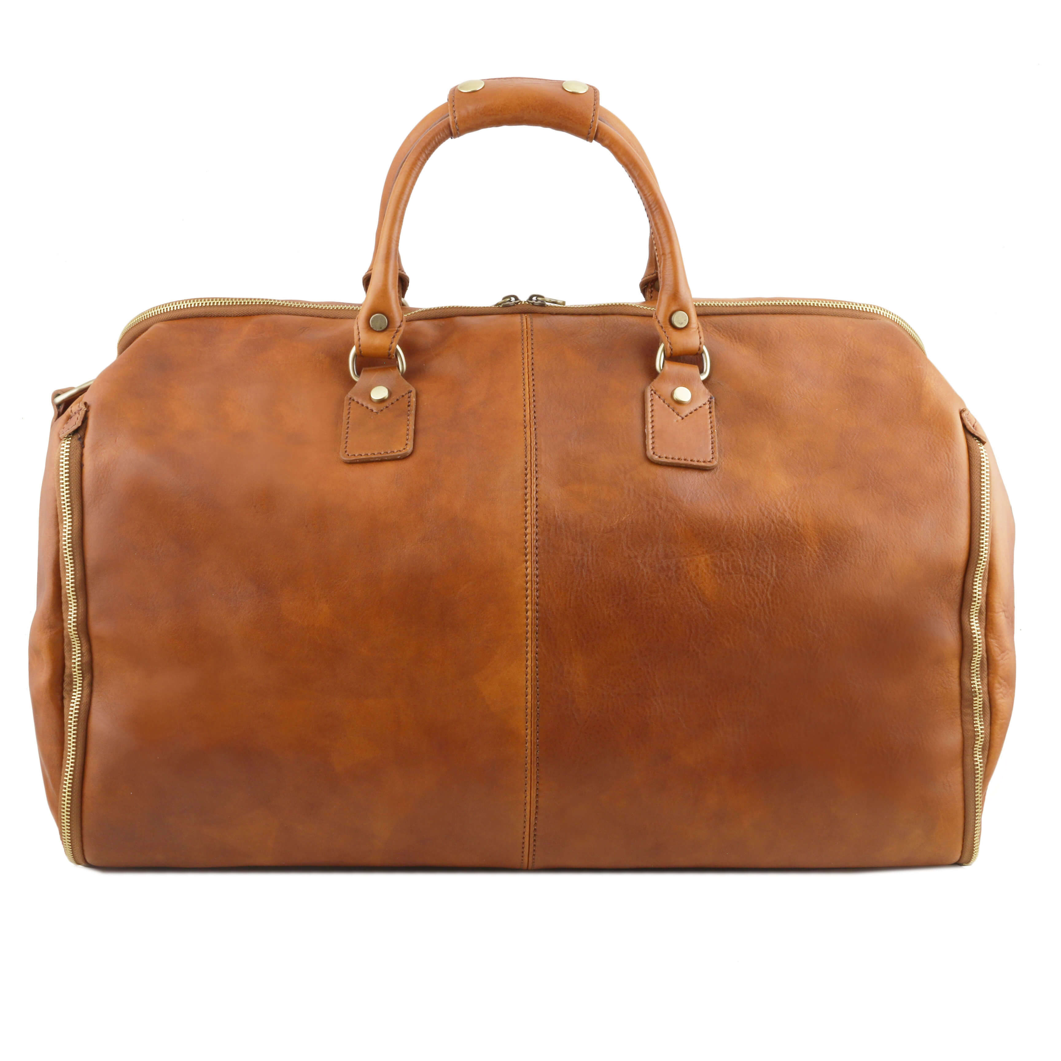 Tuscany Leather leren reistas / kledingtas Antigua voor dames en heren tl142341 cognac achterkant