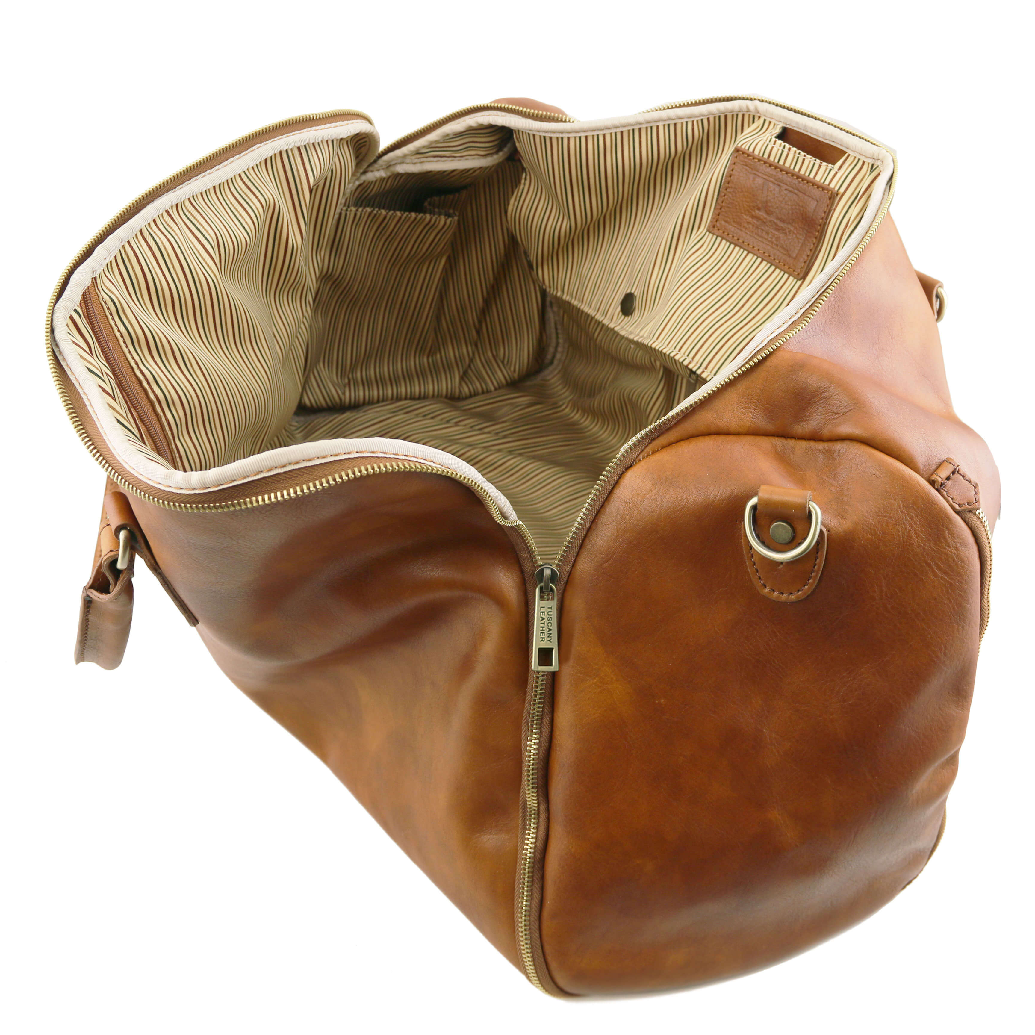Tuscany Leather leren reistas / kledingtas Antigua voor dames en heren tl142341 cognac bovenkant