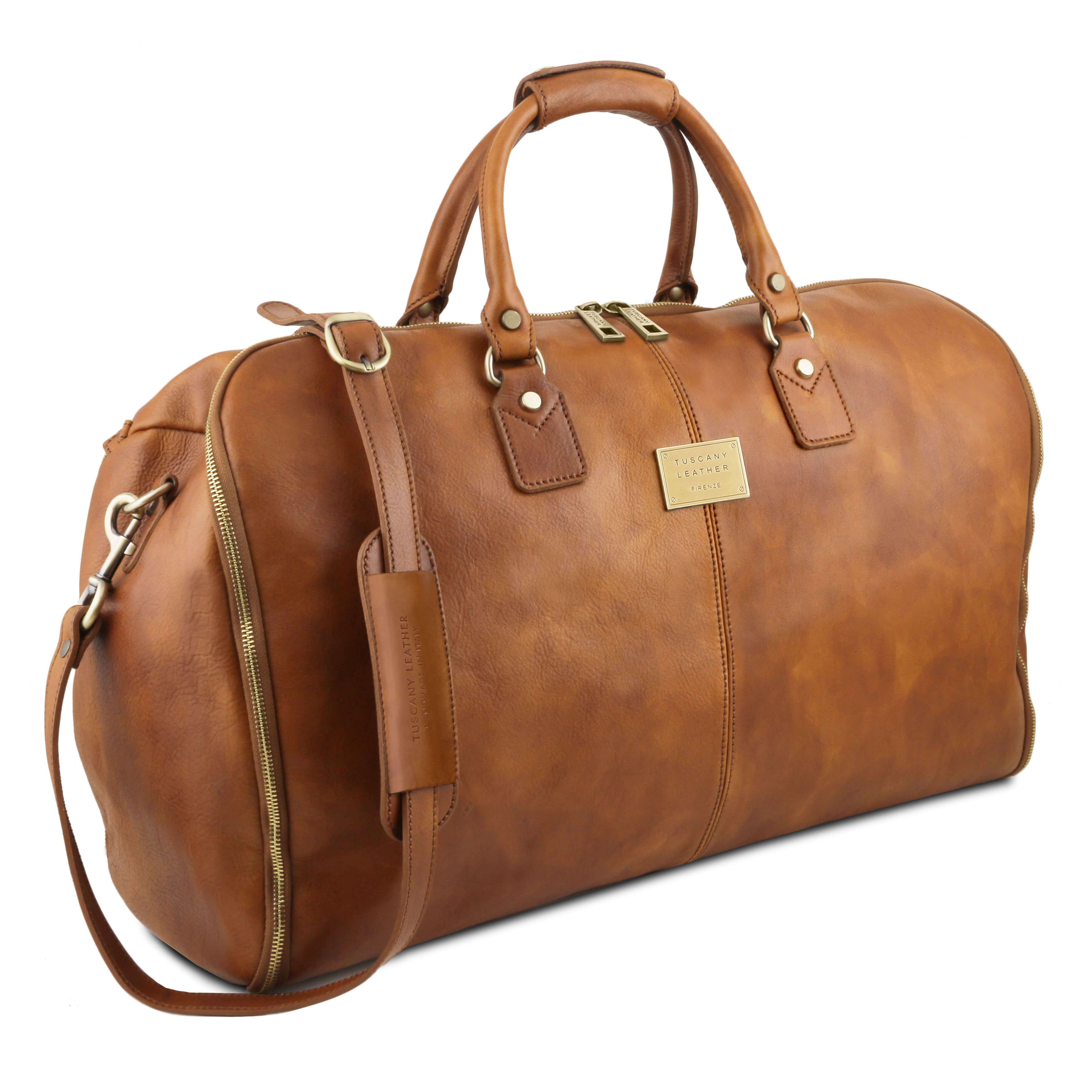 Tuscany Leather leren reistas / kledingtas Antigua voor dames en heren tl142341 cognac zijkant