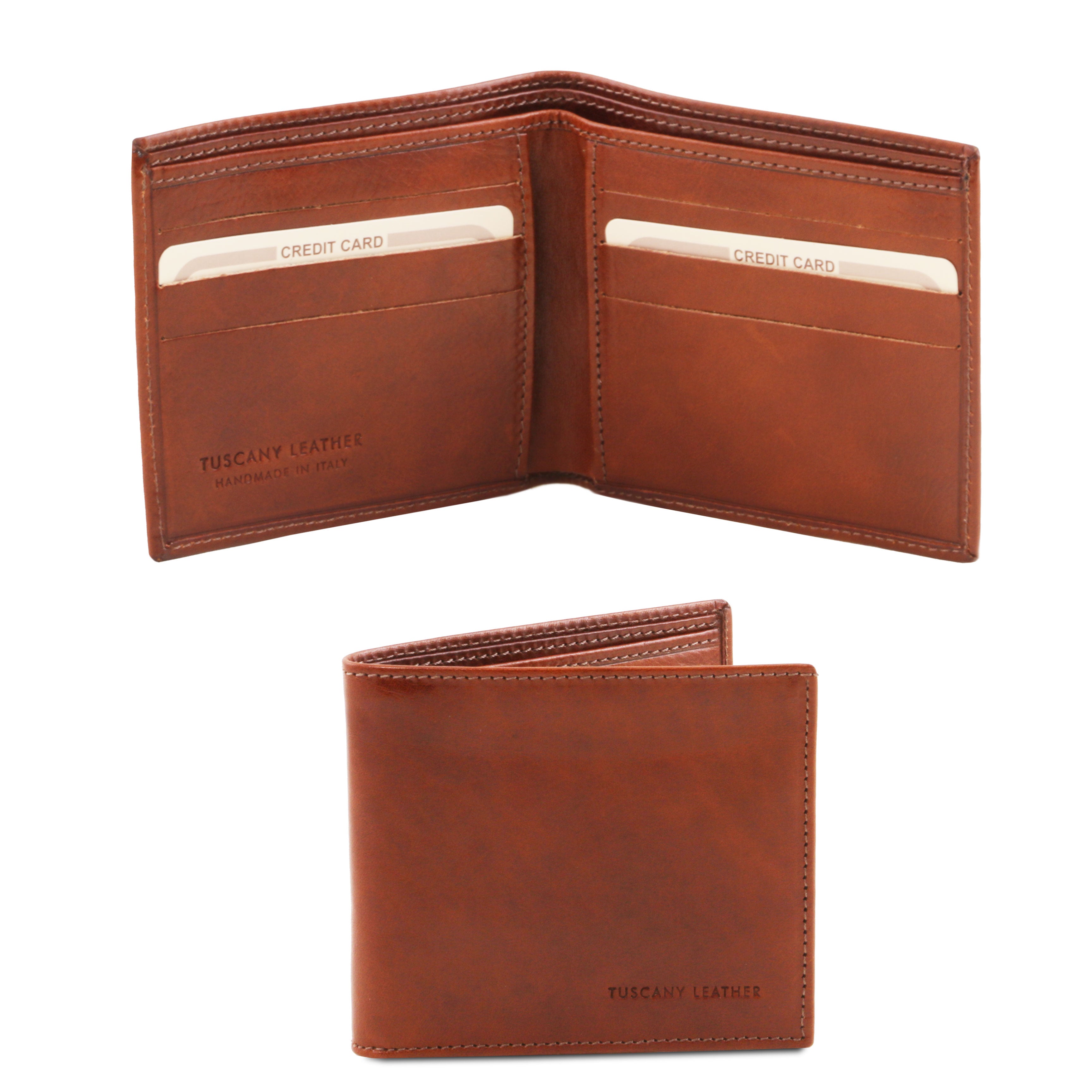 Tuscany Leather Exclusieve 2 voudige leren portemonnee voor heren voorkant en binnenkant portemonnee bruin