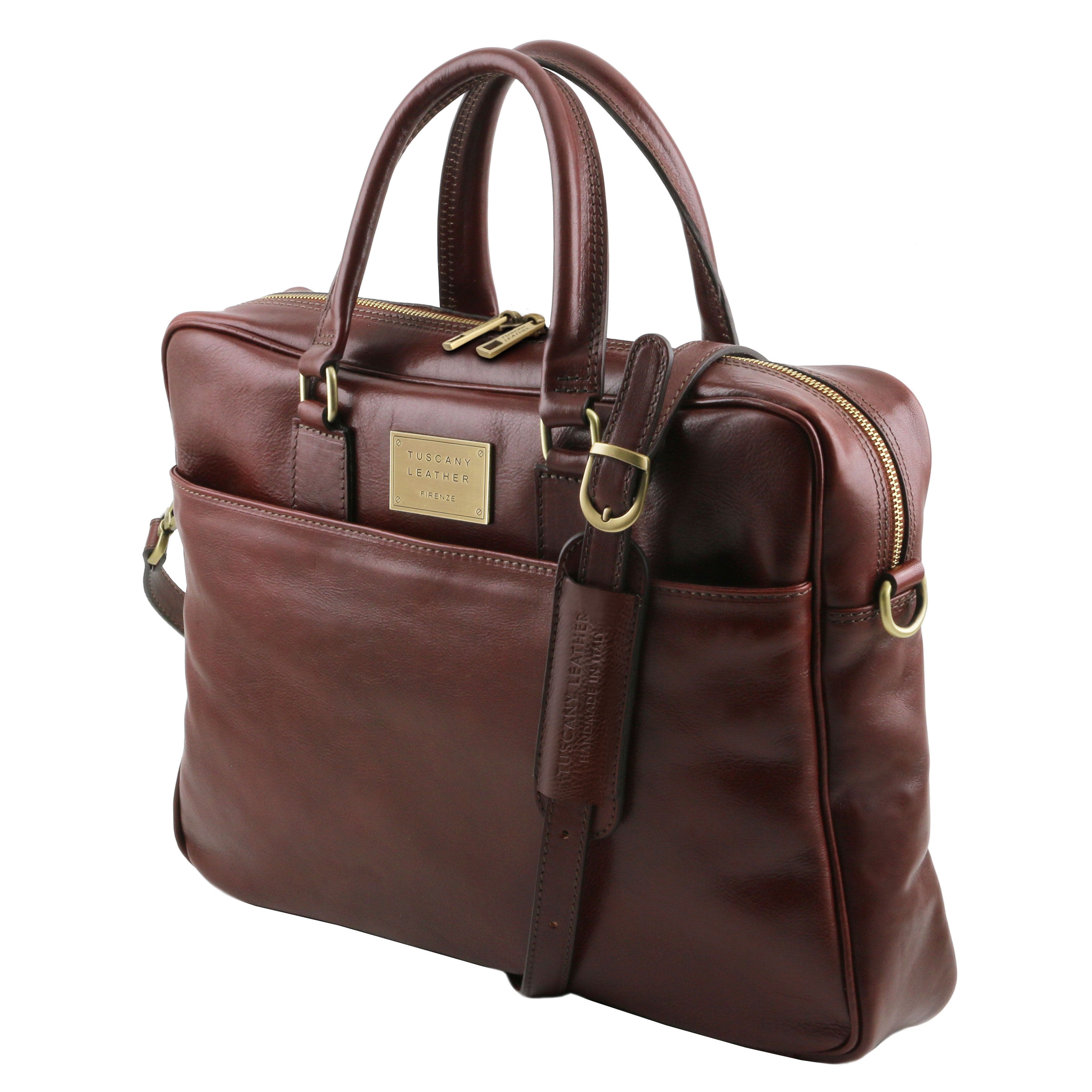 Tuscany Leather laptoptas leer Urbino bruin zijkant