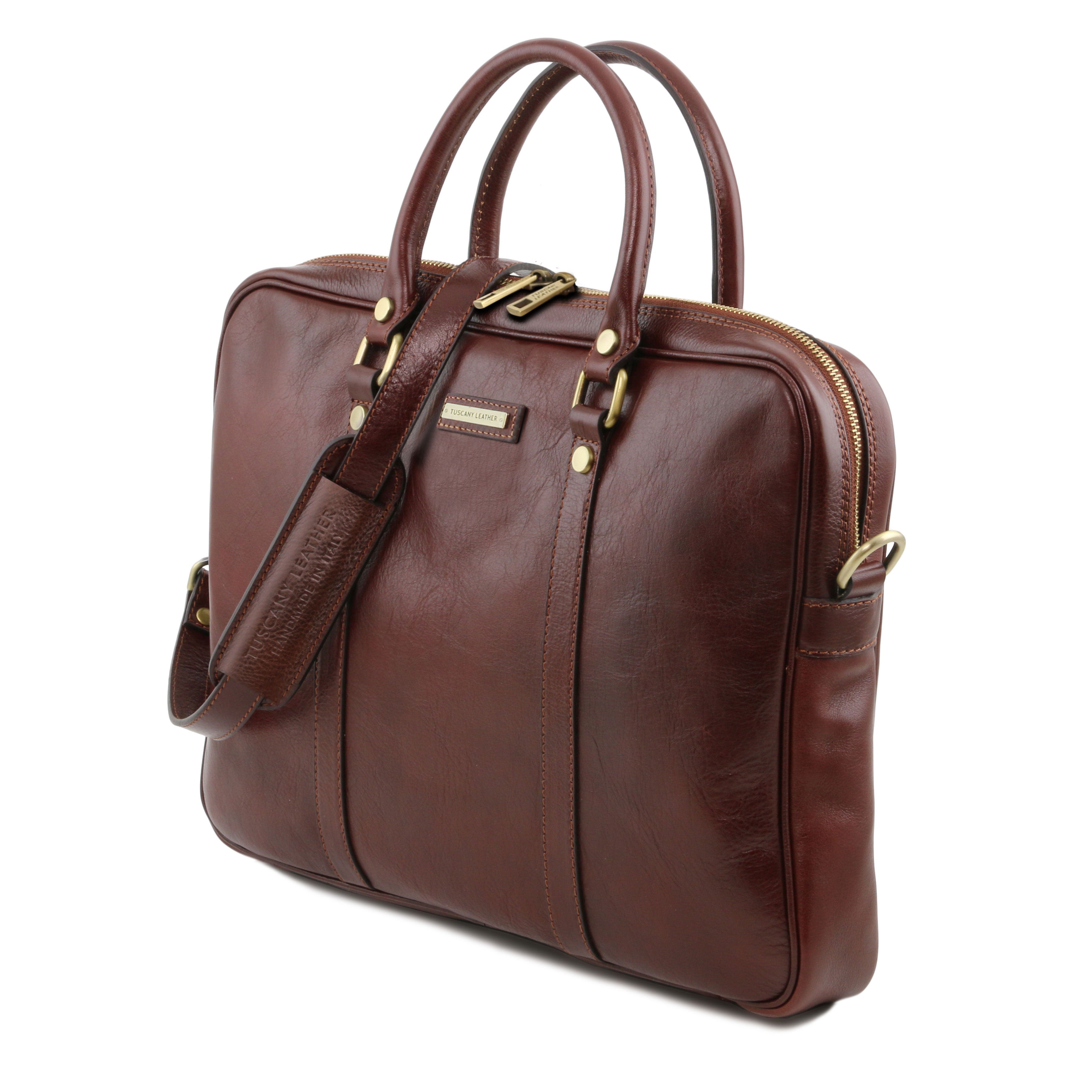 Tuscany Leather laptoptas Prato bruin zijkant