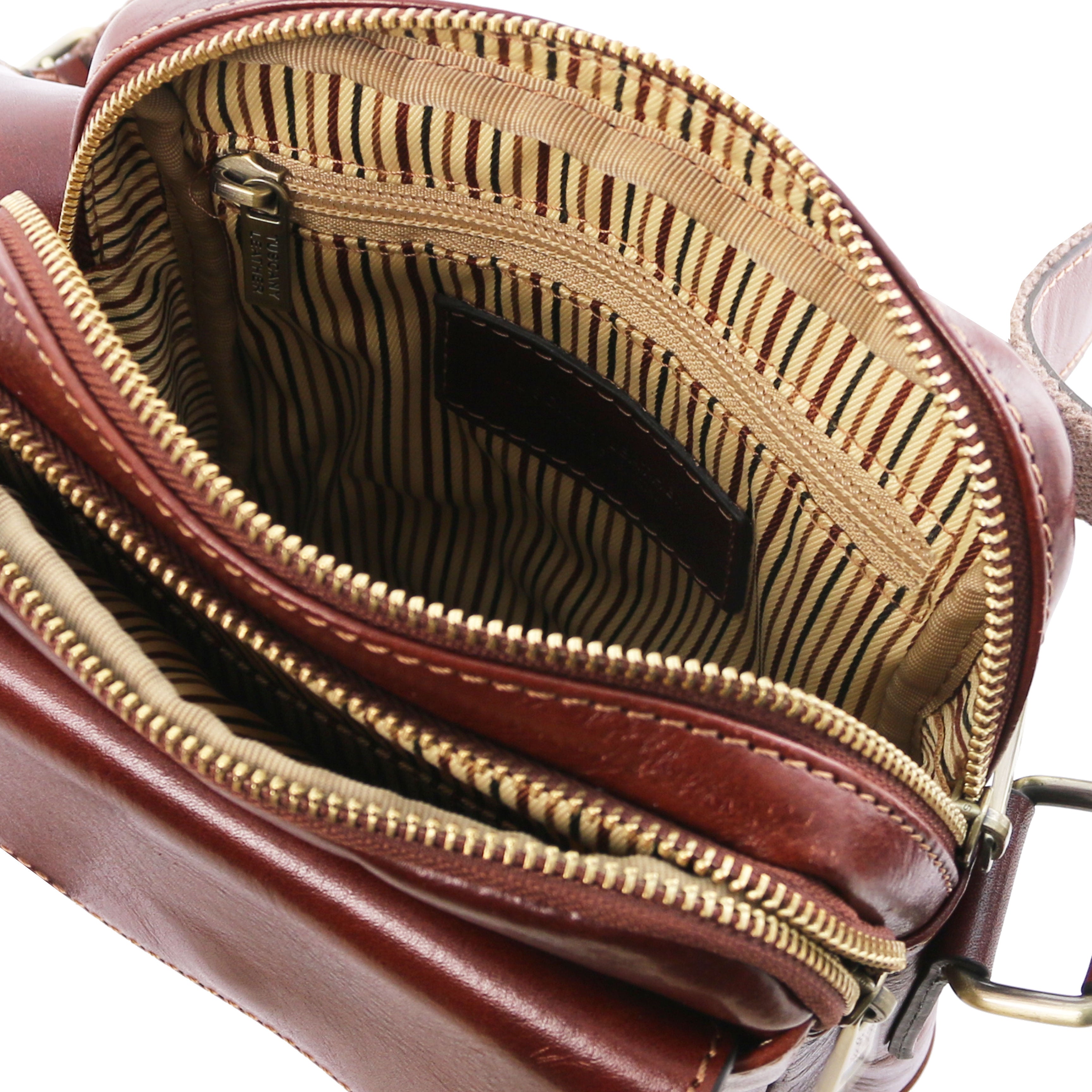 Tuscany Leather crossbody tas bruin binnenvakken