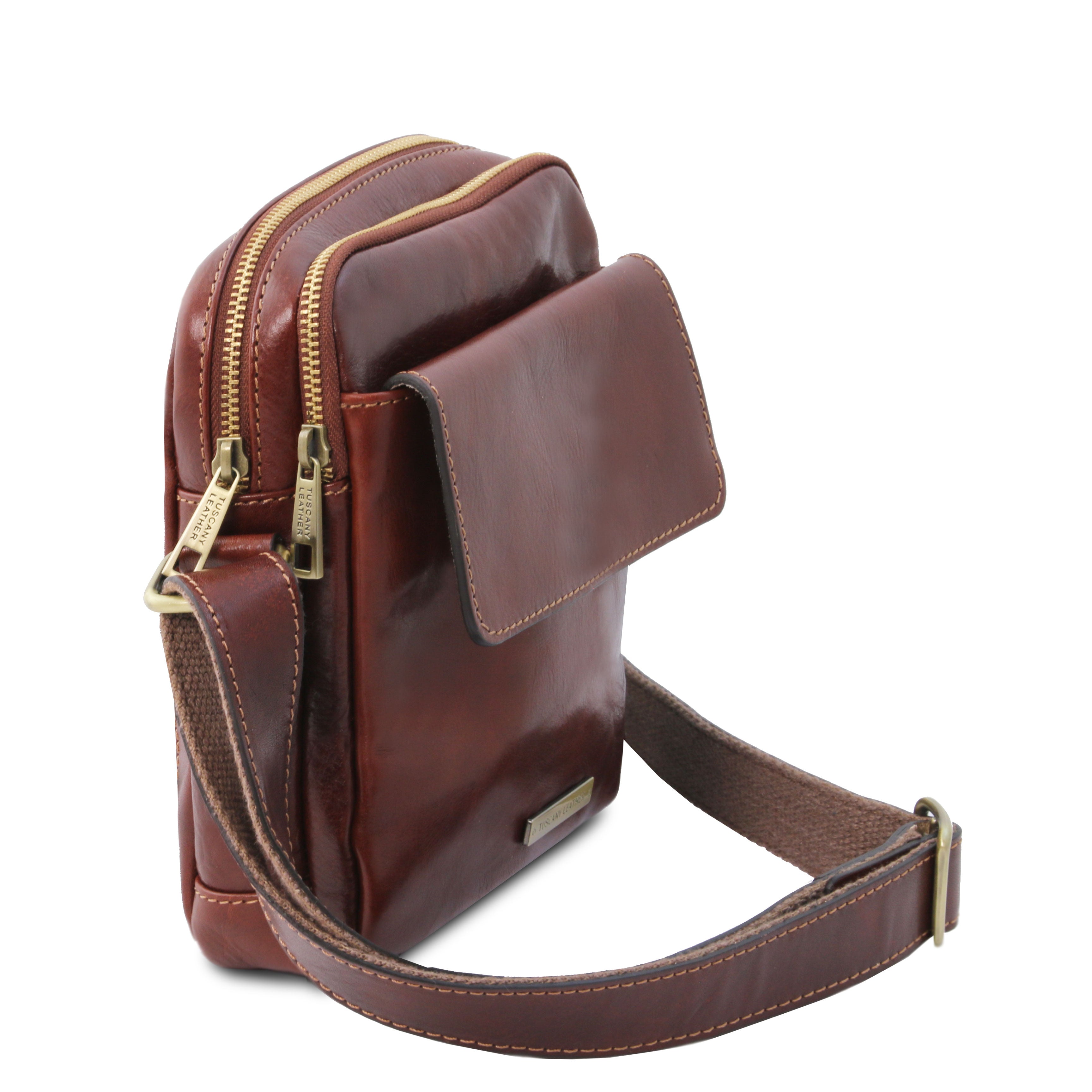 Tuscany Leather crossbody tas bruin zijkant