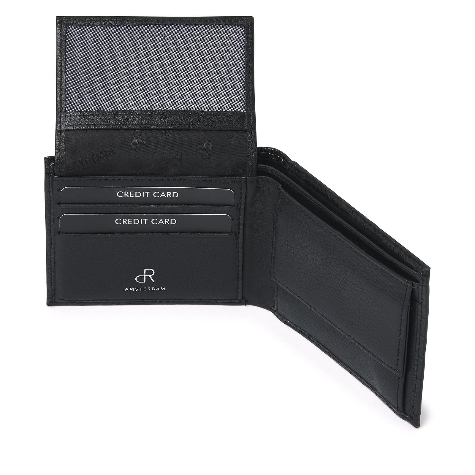 dR Amsterdam portemonnee leer Croco 25524 zwart binnenvakken
