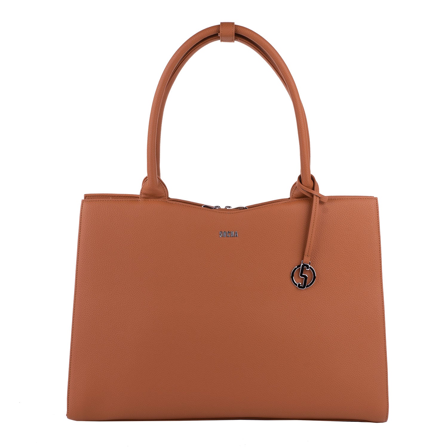 Socha Straight Line Cognac 15.6 inch werktas voor dames voorkant tas