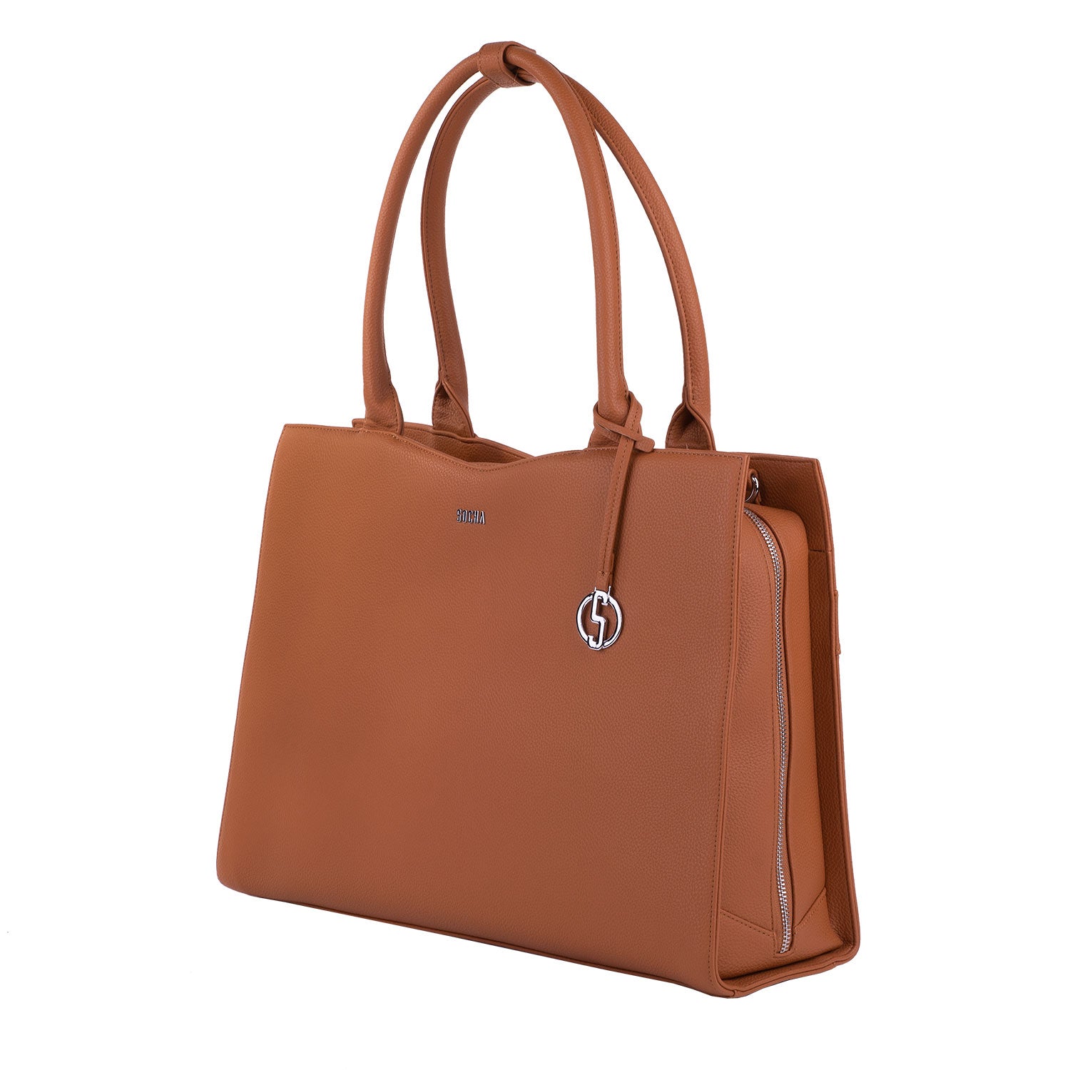 Socha Straight Line Cognac 15.6 inch werktas voor dames zijkant tas