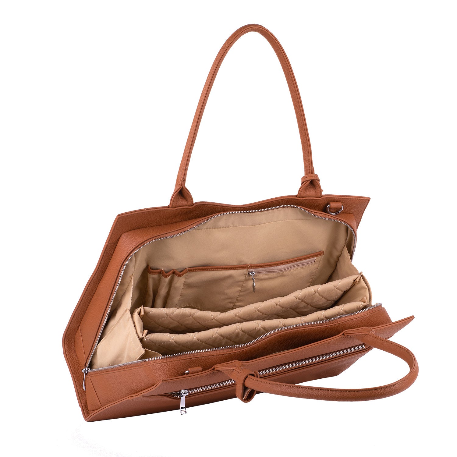 Socha Straight Line Cognac 15.6 inch werktas voor dames binnenkant tas