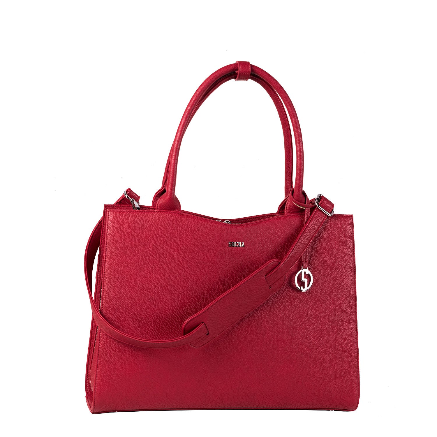 Socha cherry red midi 14 inch werktas voor dames voorkant tas met schouderband