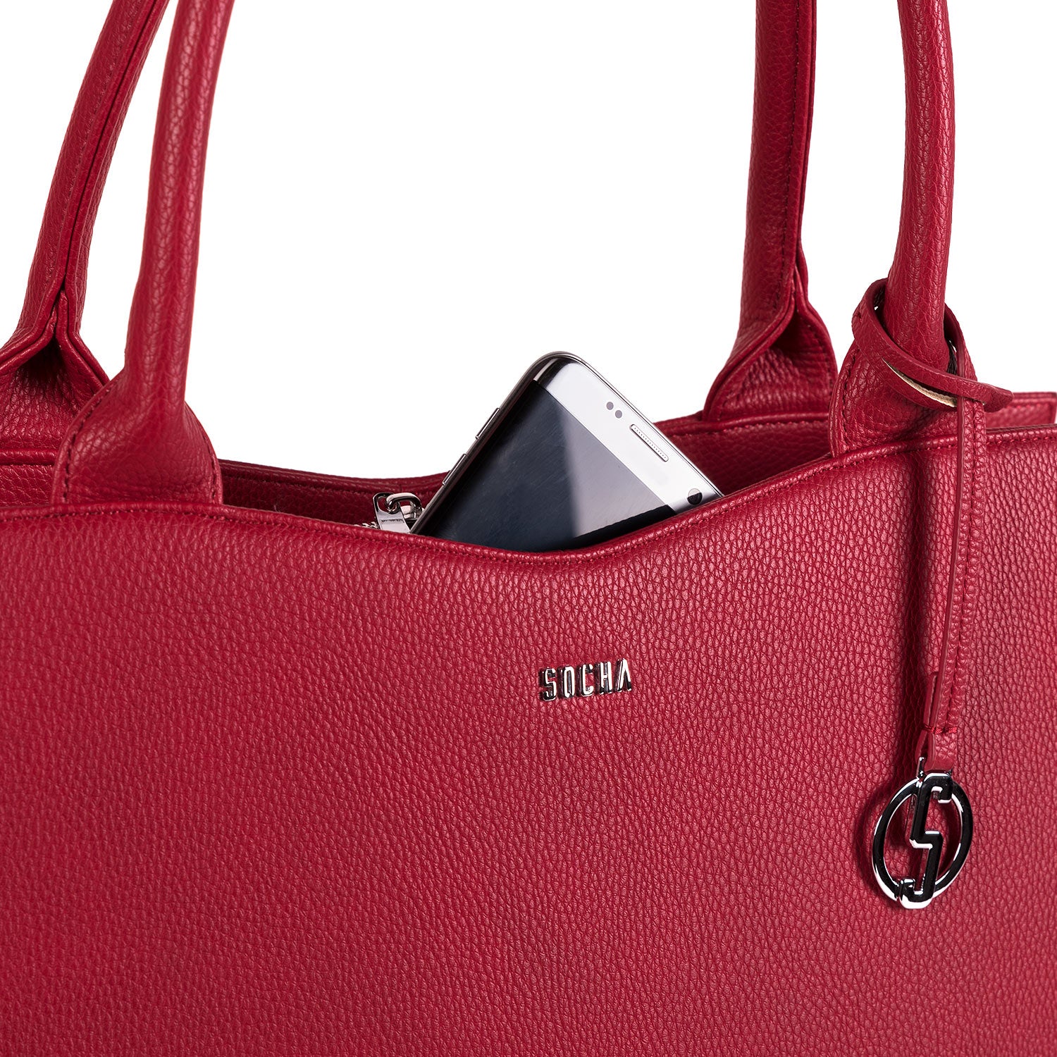 Socha cherry red midi 14 inch werktas voor dames telefoonvak tas