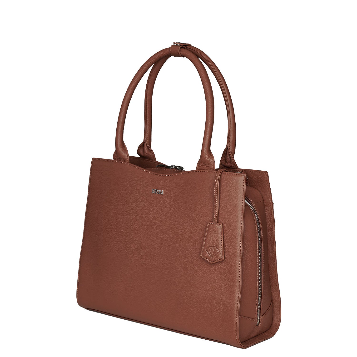 Socha diamond edition cognac 14 inch werktas voor dames voorkant en zijkant tas