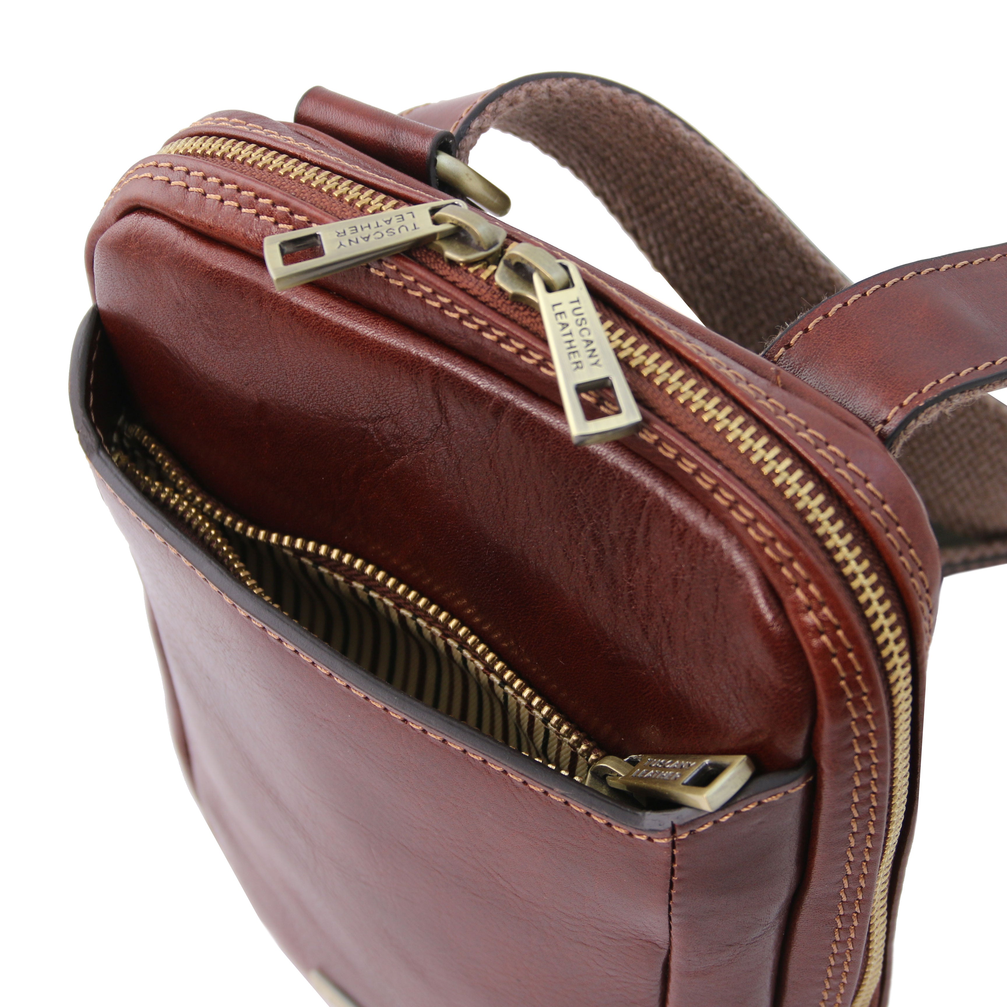 Tuscany Leather Mark leren Mannen Crossbody Bag voorvak tas bruin
