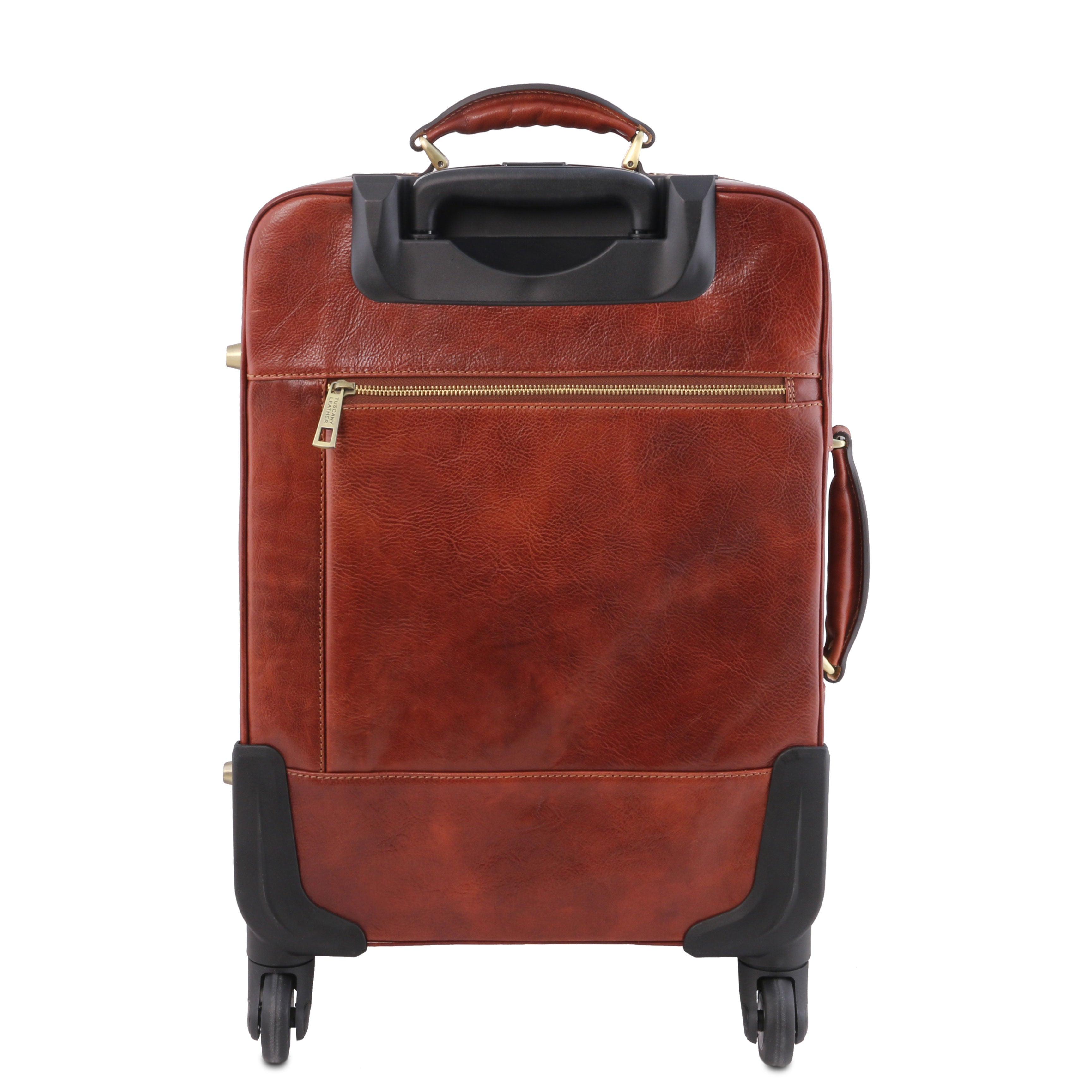 Tuscany Leather TL Voyager verticale leren trolley met 4 wielen achterkant trolley bruin