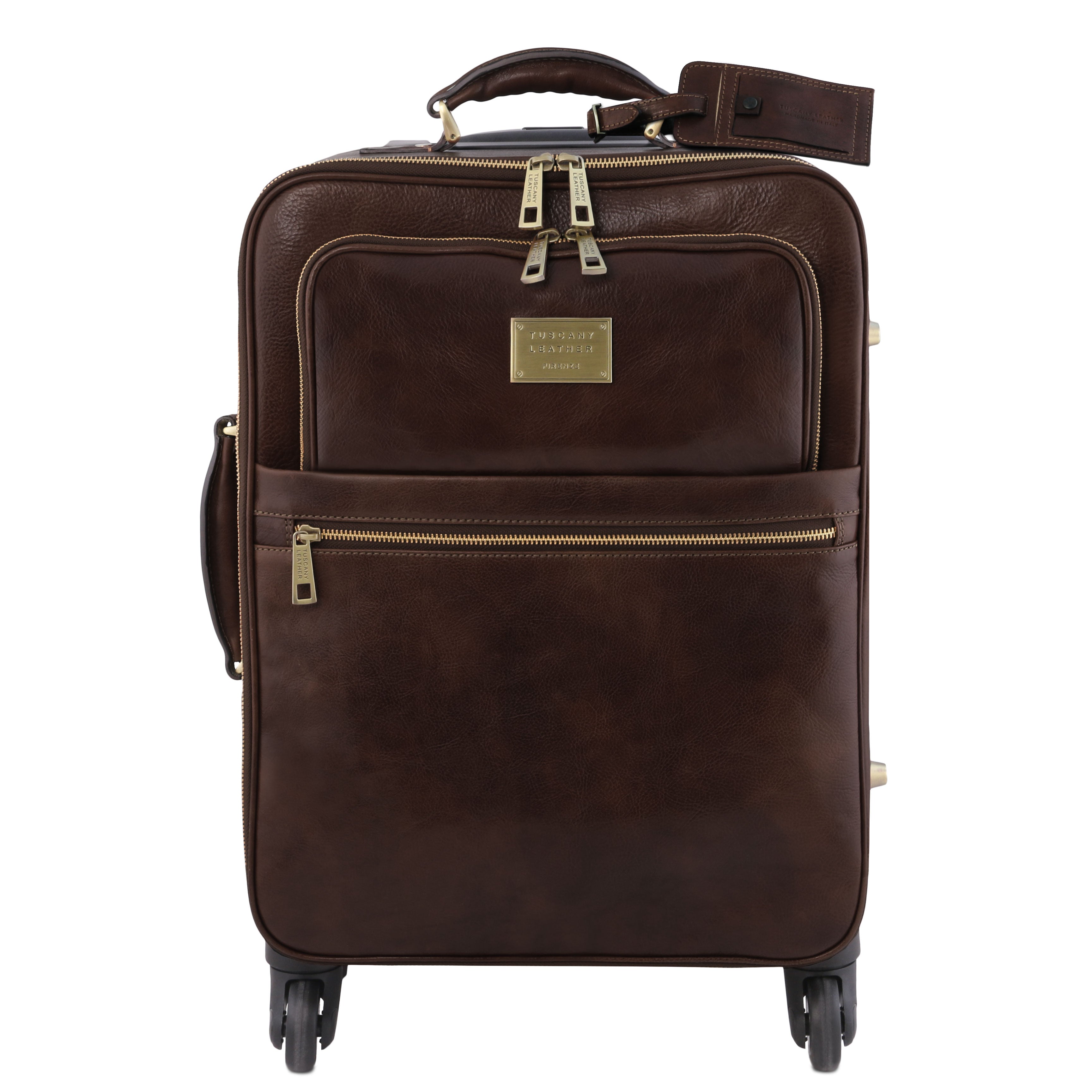 Tuscany Leather TL Voyager verticale leren trolley met 4 wielen voorkant trolley donkerbruin
