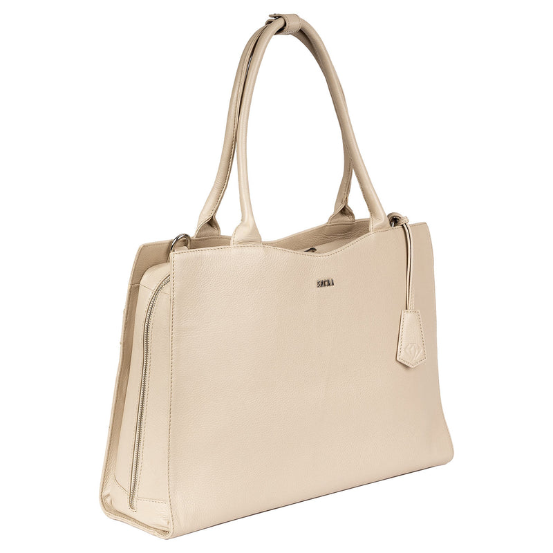 Socha laptoptas leer Diamond Vanilla 15.6 SO-D33 beige zijkant