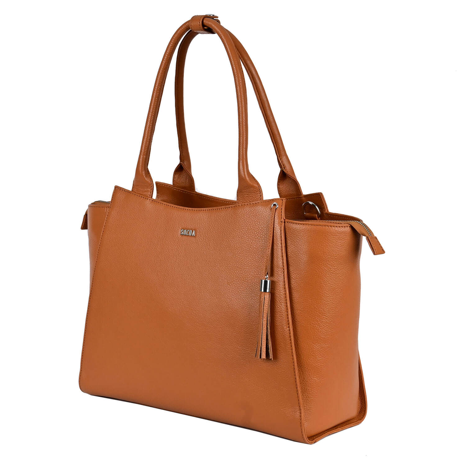 Socha Laptoptas Diamond Caddy voor dames 15″ – 17.3″ SO-D23 Cognac voorkant en zijkant